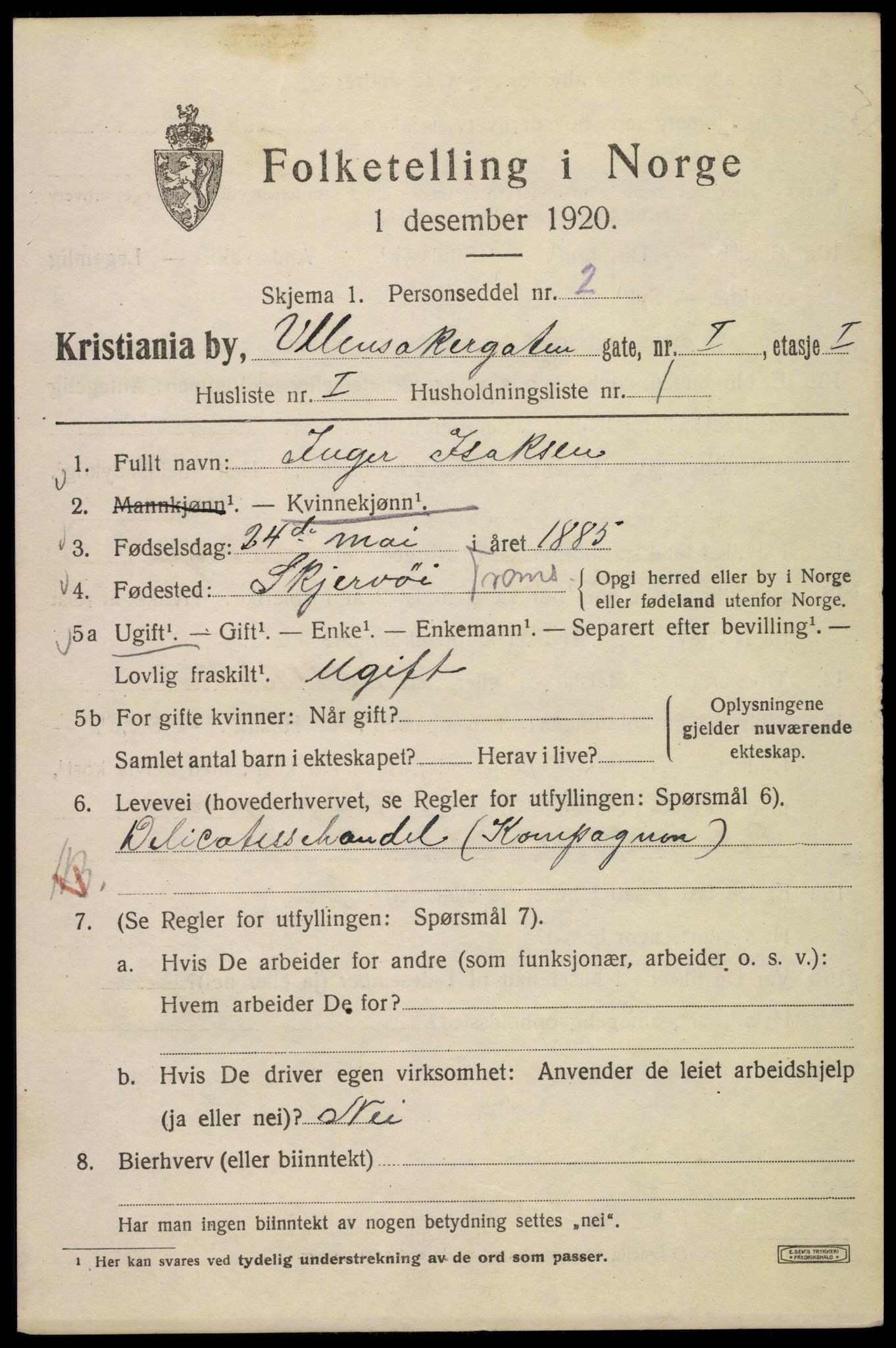 SAO, 1920 census for Kristiania, 1920, p. 612289