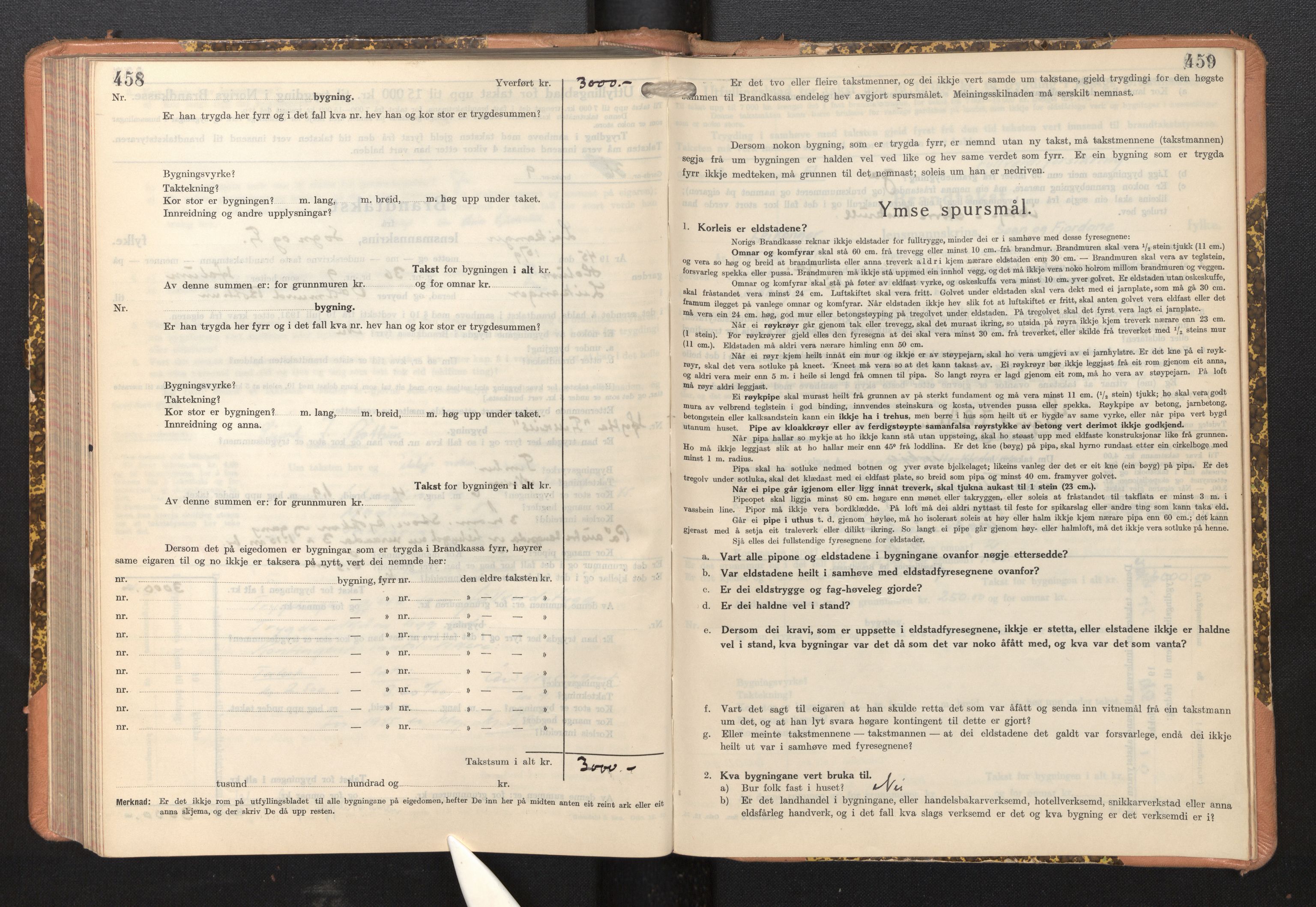 Lensmannen i Leikanger, AV/SAB-A-29201/0012/L0008: Branntakstprotokoll, skjematakst, 1937-1946, p. 458-459