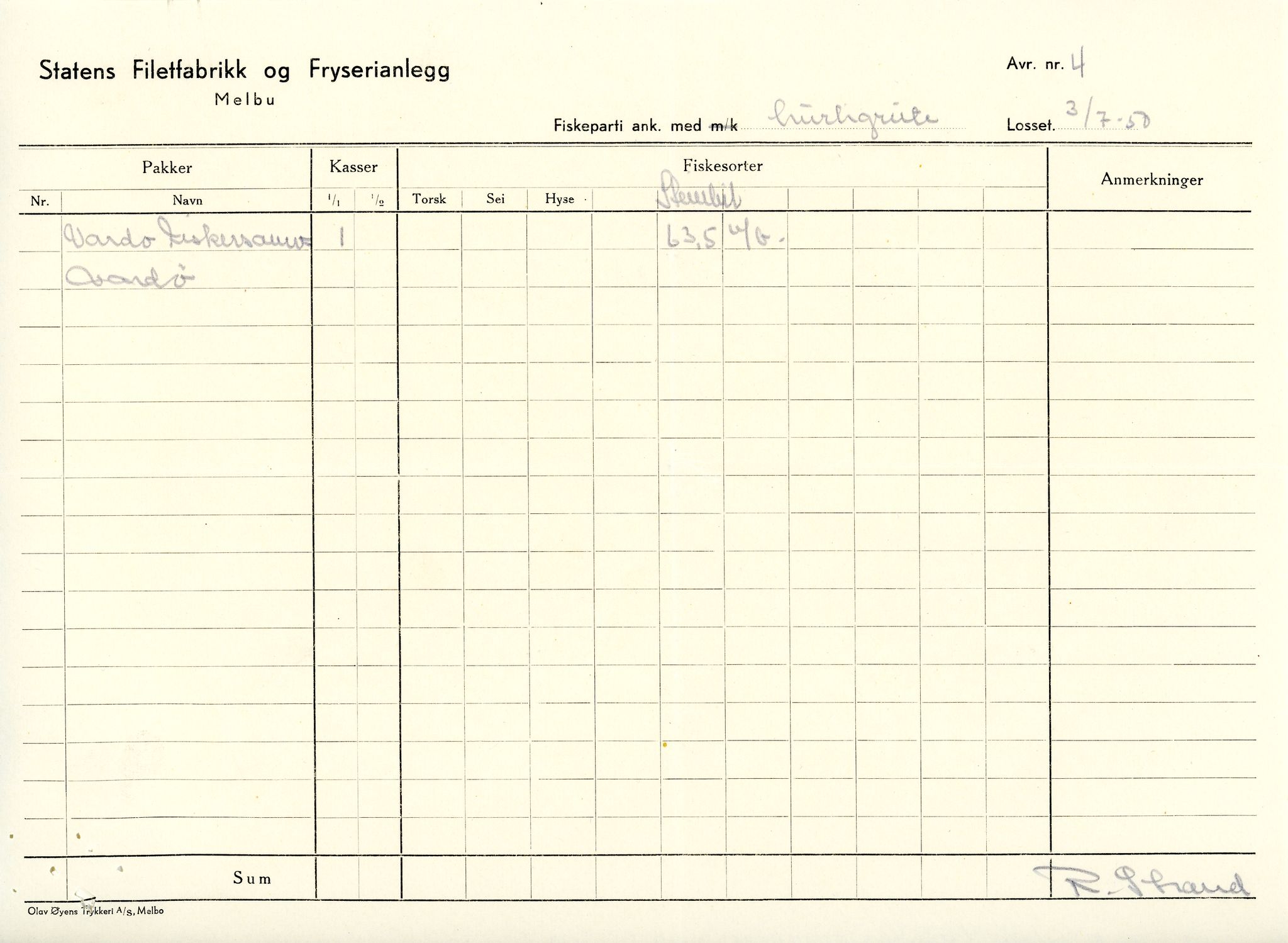 Vardø Fiskersamvirkelag, VAMU/A-0037/D/Da/L0006: Korrespondanse Re-St, 1947-1951