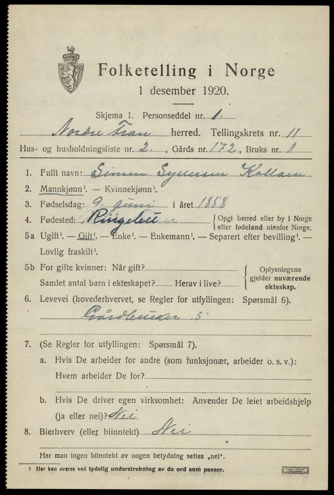 SAH, 1920 census for Nord-Fron, 1920, p. 9402