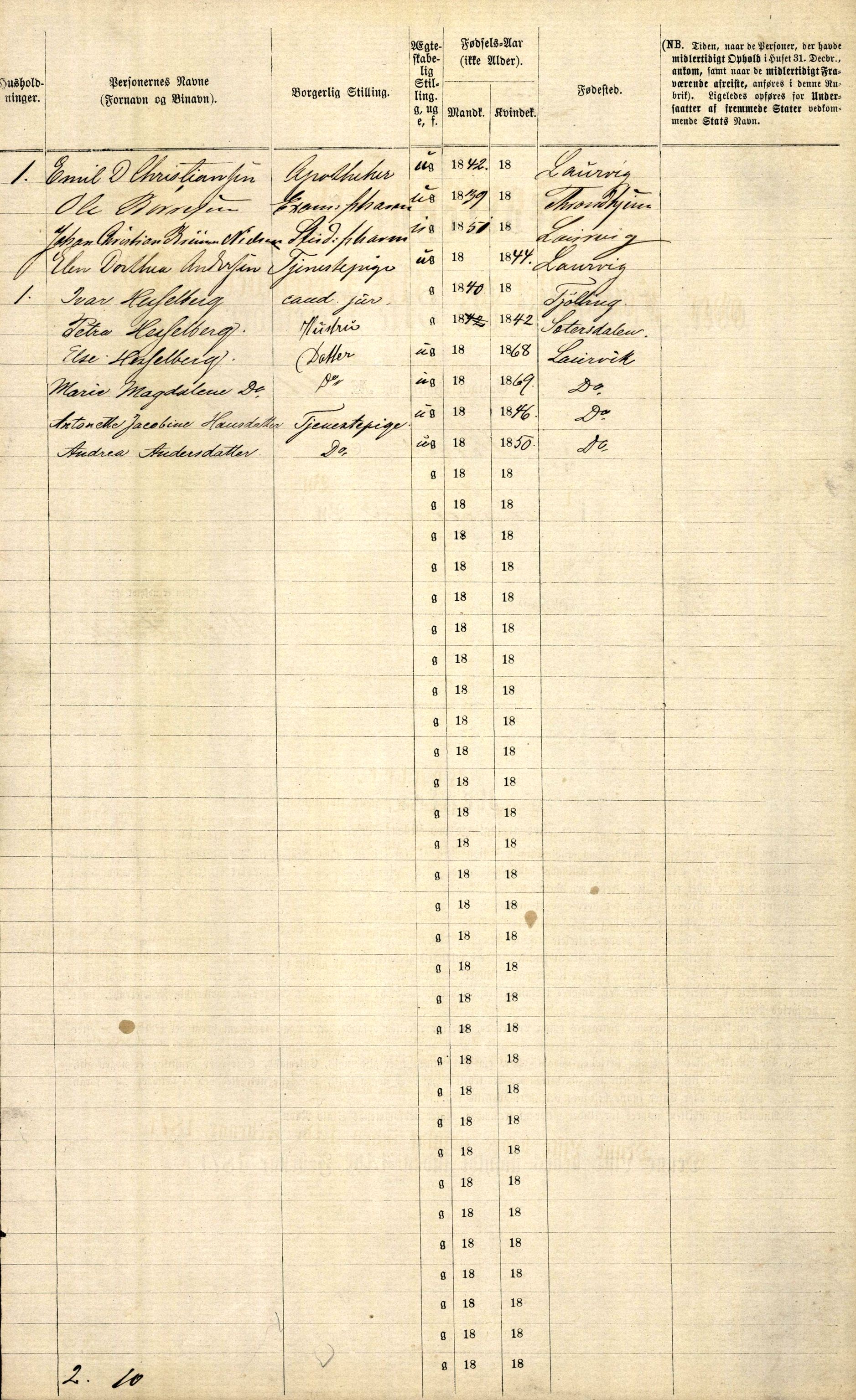 RA, 1870 census for 0707 Larvik, 1870, p. 210