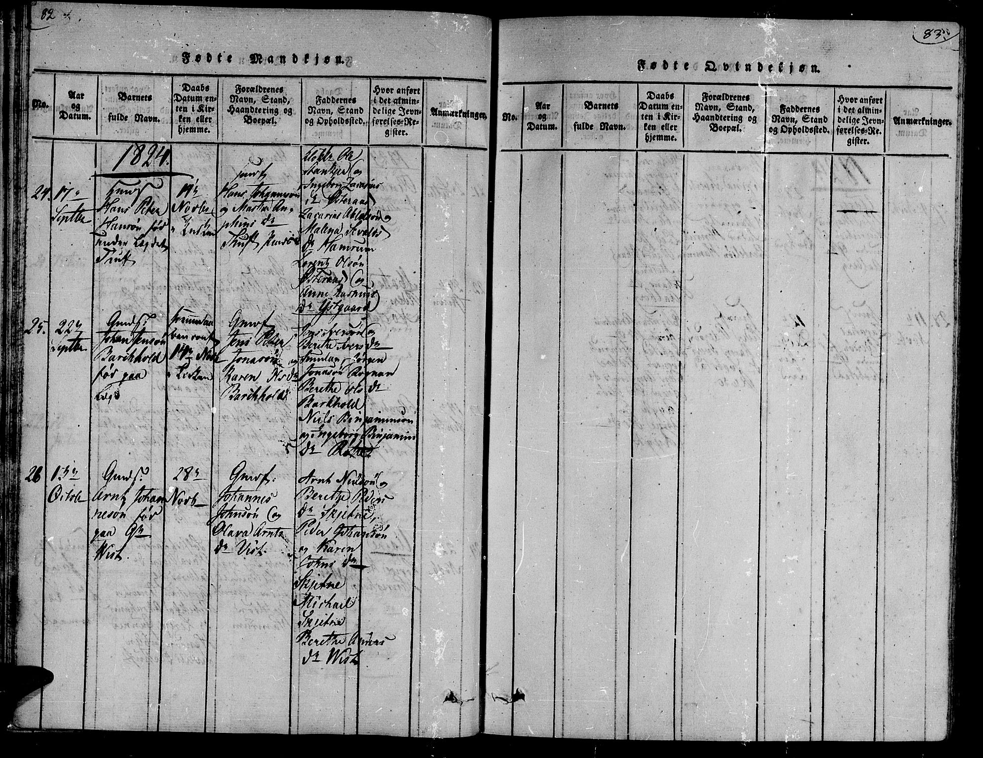 Ministerialprotokoller, klokkerbøker og fødselsregistre - Nord-Trøndelag, AV/SAT-A-1458/735/L0333: Parish register (official) no. 735A04 /1, 1816-1824, p. 82-83