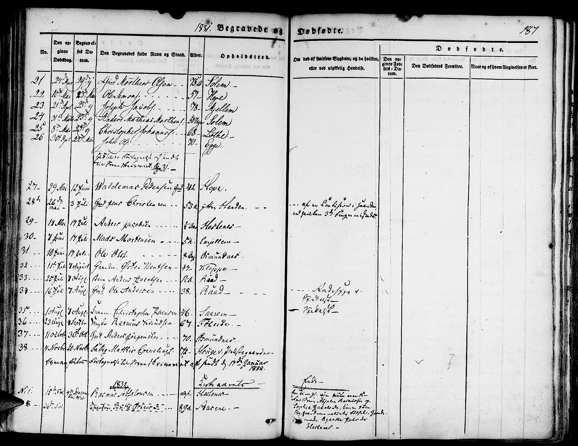 Gloppen sokneprestembete, SAB/A-80101/H/Haa/Haaa/L0007: Parish register (official) no. A 7, 1827-1837, p. 187
