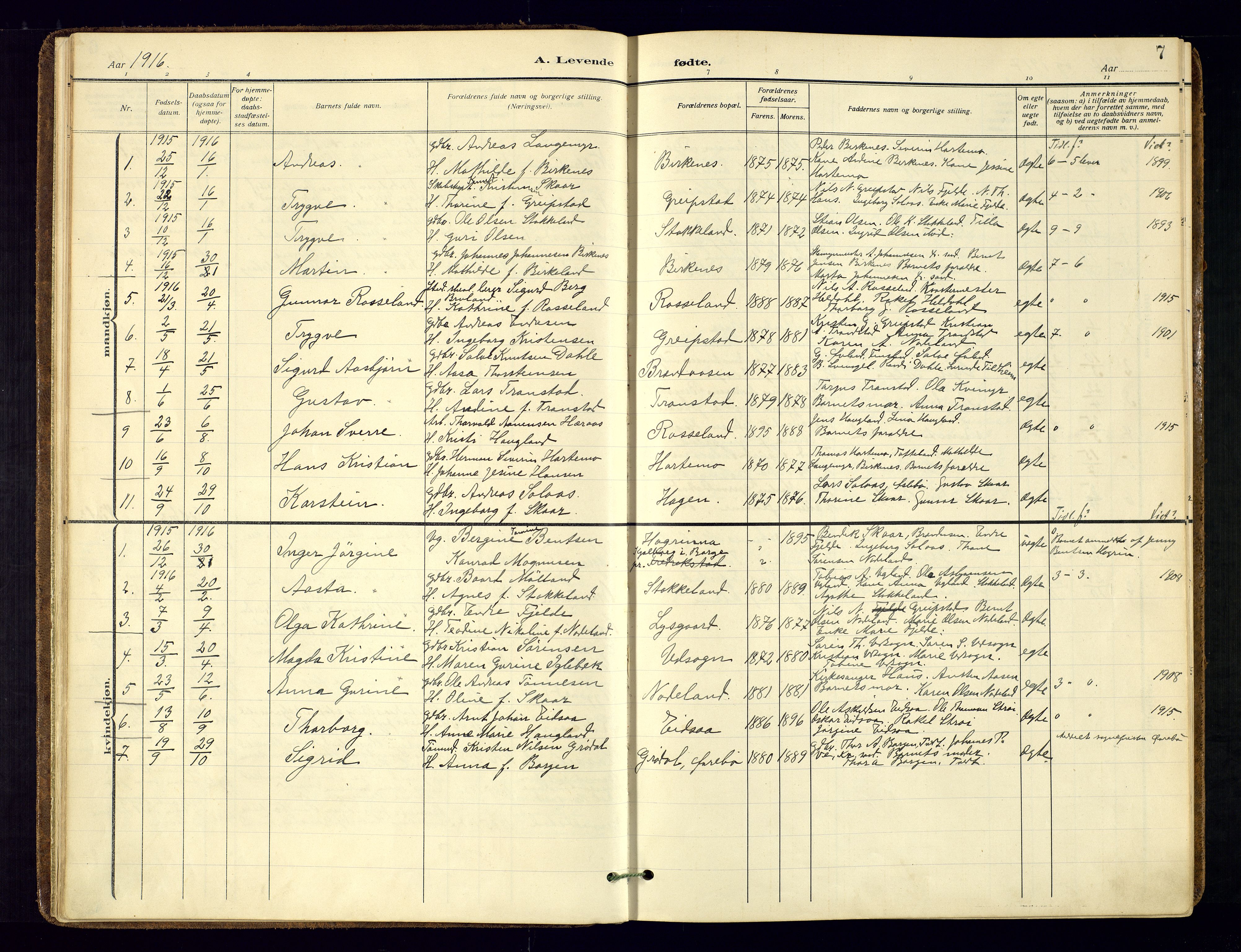 Søgne sokneprestkontor, AV/SAK-1111-0037/F/Fa/Faa/L0004: Parish register (official) no. A-4, 1911-1945, p. 7