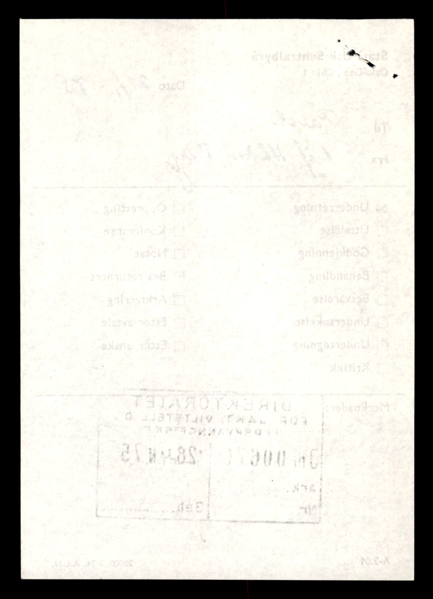 Direktoratet for naturforvaltning, AV/SAT-A-5209/4/D/De/L0102: Oppsyn, oppgaveplikt, 1965-1975, p. 102