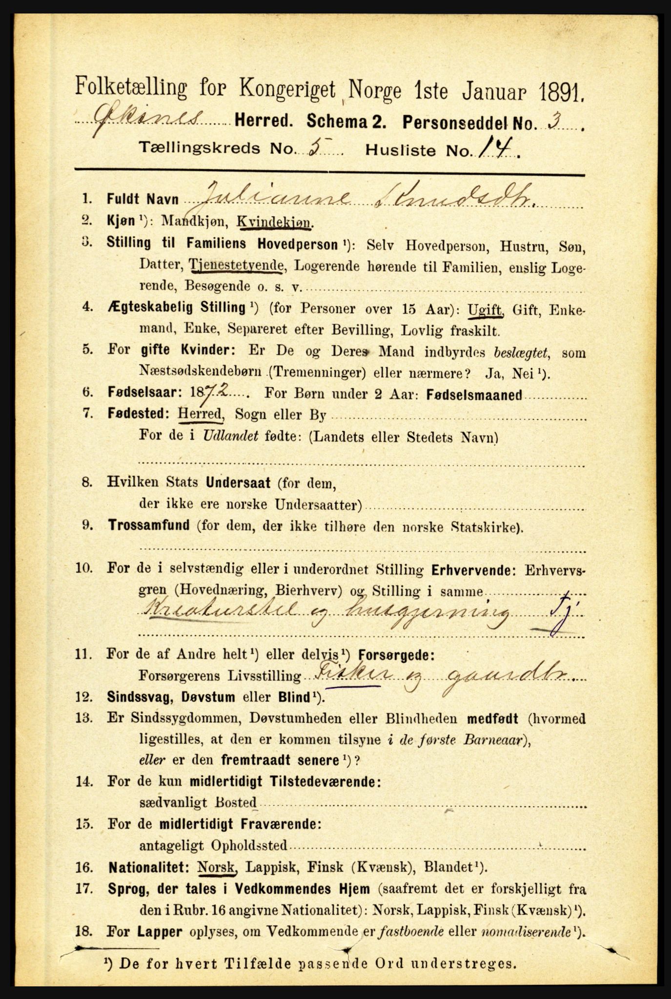 RA, 1891 census for 1868 Øksnes, 1891, p. 2322