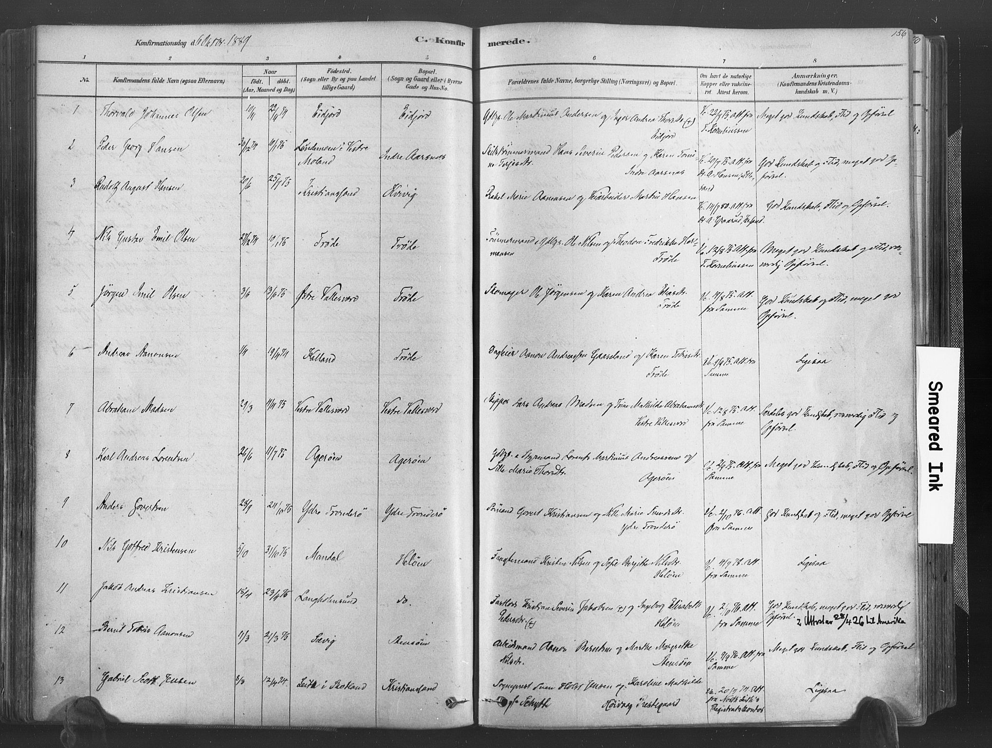 Høvåg sokneprestkontor, SAK/1111-0025/F/Fa/L0005: Parish register (official) no. A 5, 1878-1893, p. 156