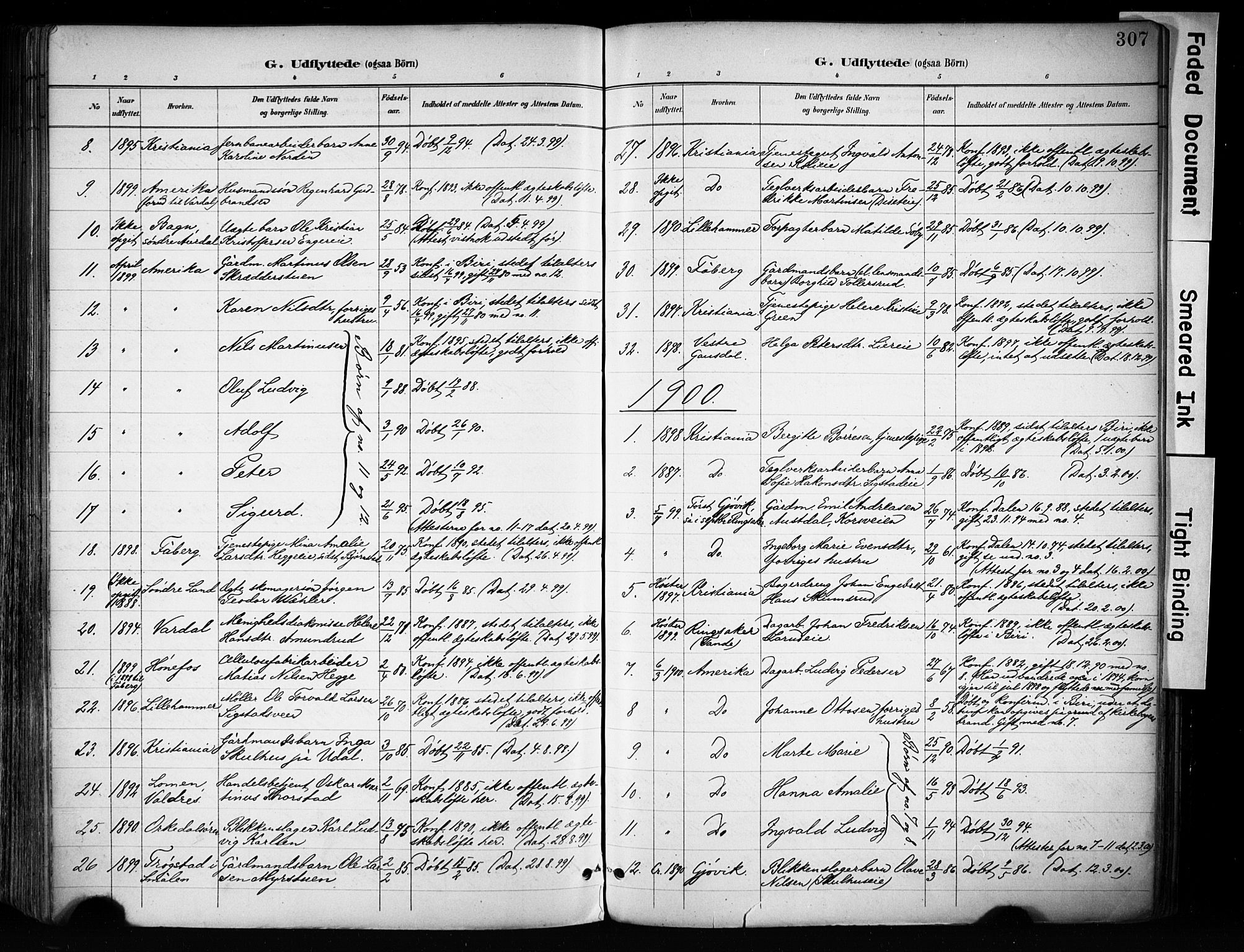 Biri prestekontor, SAH/PREST-096/H/Ha/Haa/L0009: Parish register (official) no. 9, 1887-1900, p. 307