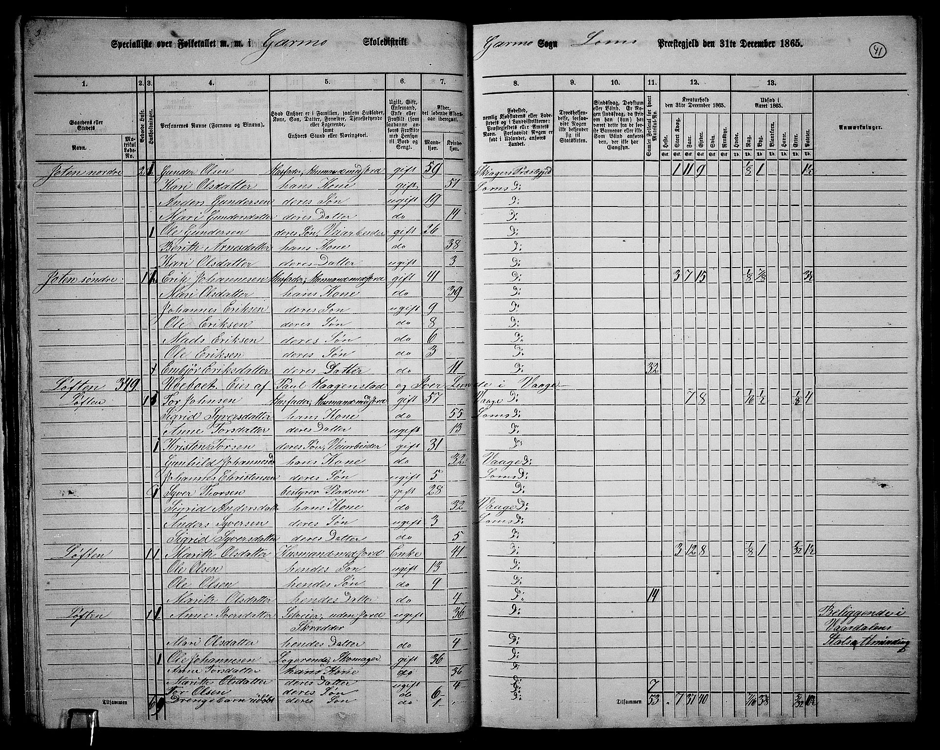 RA, 1865 census for Lom, 1865, p. 39