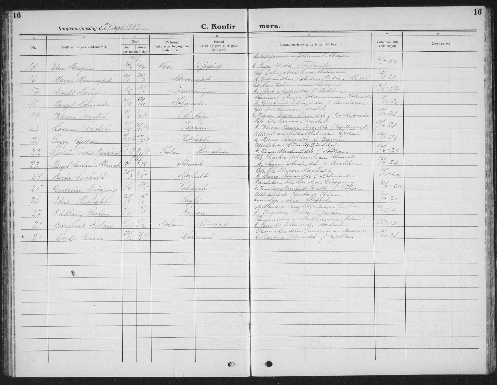 Ministerialprotokoller, klokkerbøker og fødselsregistre - Møre og Romsdal, AV/SAT-A-1454/586/L0995: Parish register (copy) no. 586C06, 1928-1943, p. 16