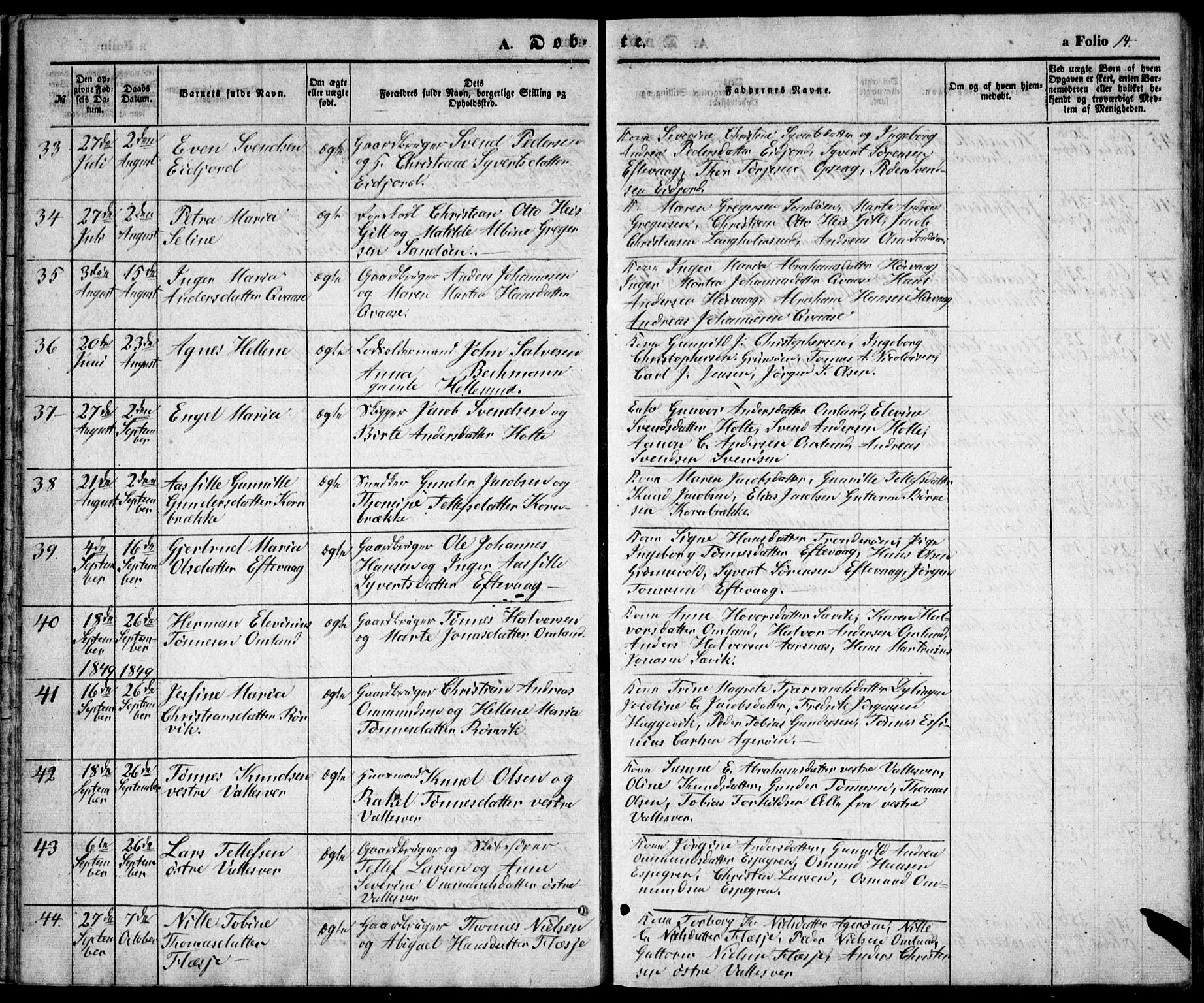 Høvåg sokneprestkontor, AV/SAK-1111-0025/F/Fb/L0002: Parish register (copy) no. B 2, 1847-1869, p. 14