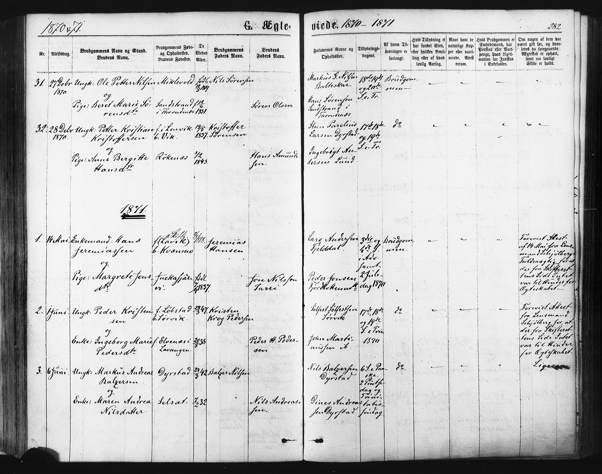 Ibestad sokneprestembete, SATØ/S-0077/H/Ha/Haa/L0010kirke: Parish register (official) no. 10, 1869-1879, p. 282