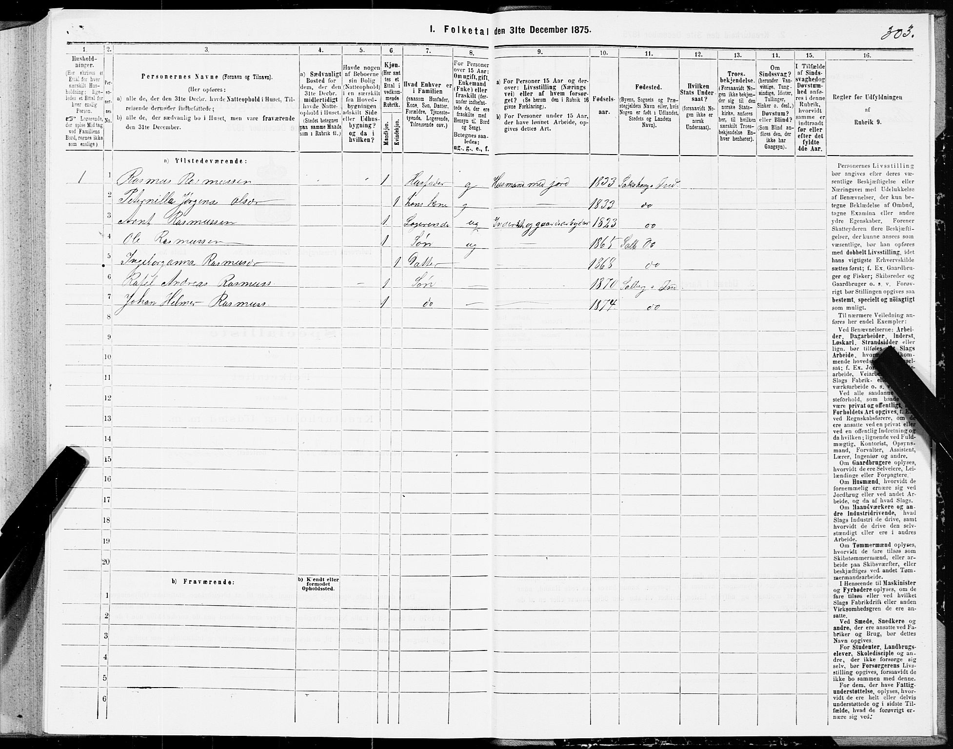 SAT, 1875 census for 1729P Inderøy, 1875, p. 5303