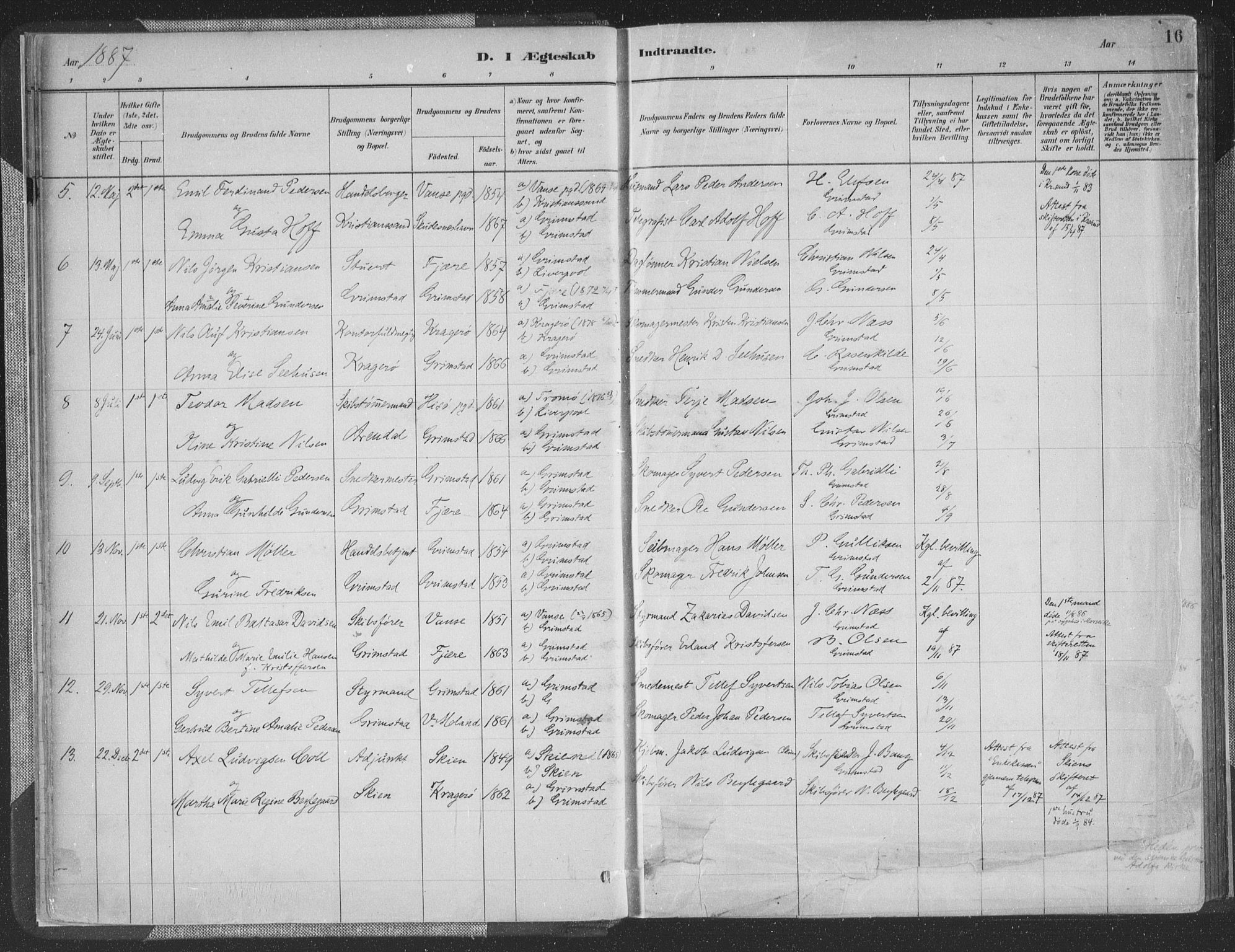 Grimstad sokneprestkontor, AV/SAK-1111-0017/F/Fa/L0004: Parish register (official) no. A 3, 1882-1910, p. 16