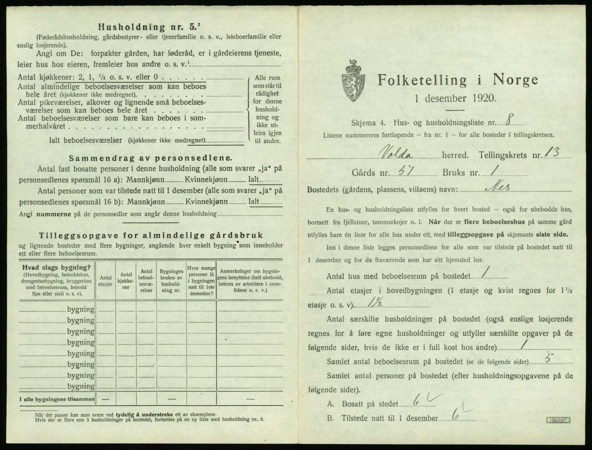 SAT, 1920 census for Volda, 1920, p. 1062