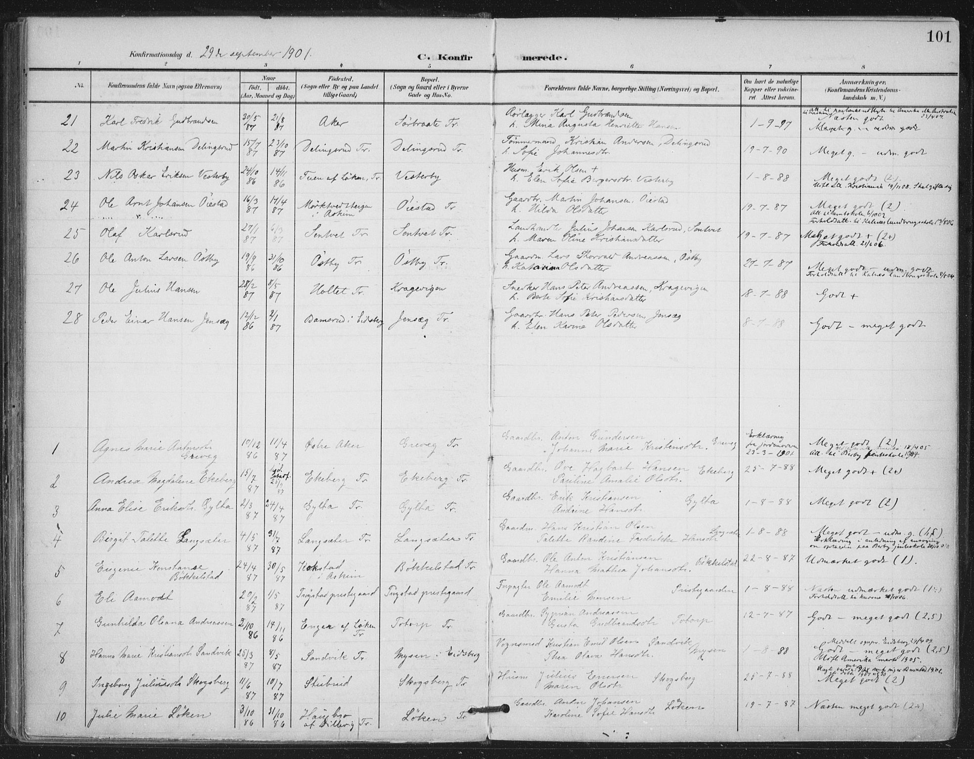 Trøgstad prestekontor Kirkebøker, SAO/A-10925/F/Fa/L0011: Parish register (official) no. I 11, 1899-1919, p. 101
