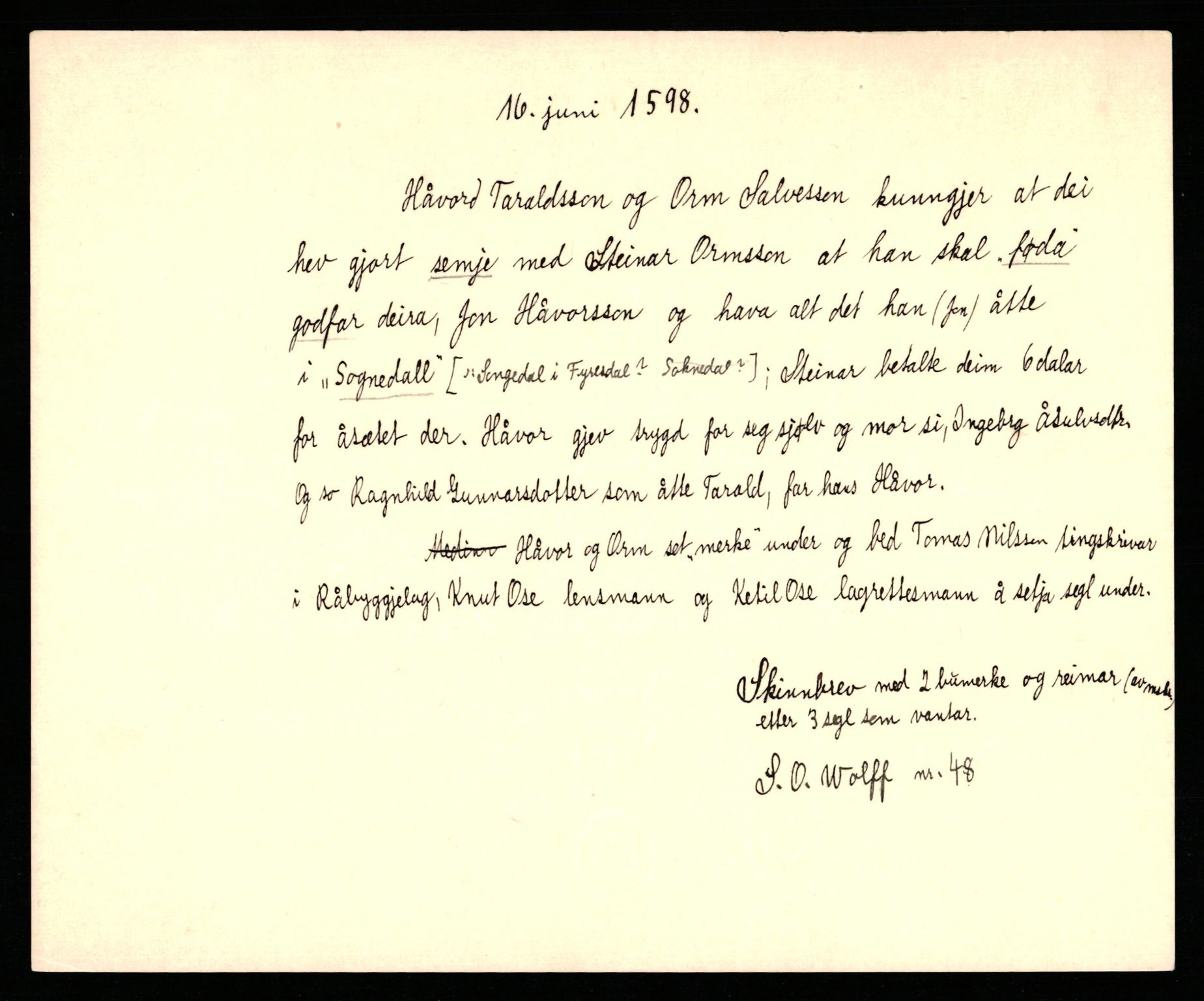 Riksarkivets diplomsamling, AV/RA-EA-5965/F35/F35b/L0004: Riksarkivets diplomer, seddelregister, 1593-1600, p. 447