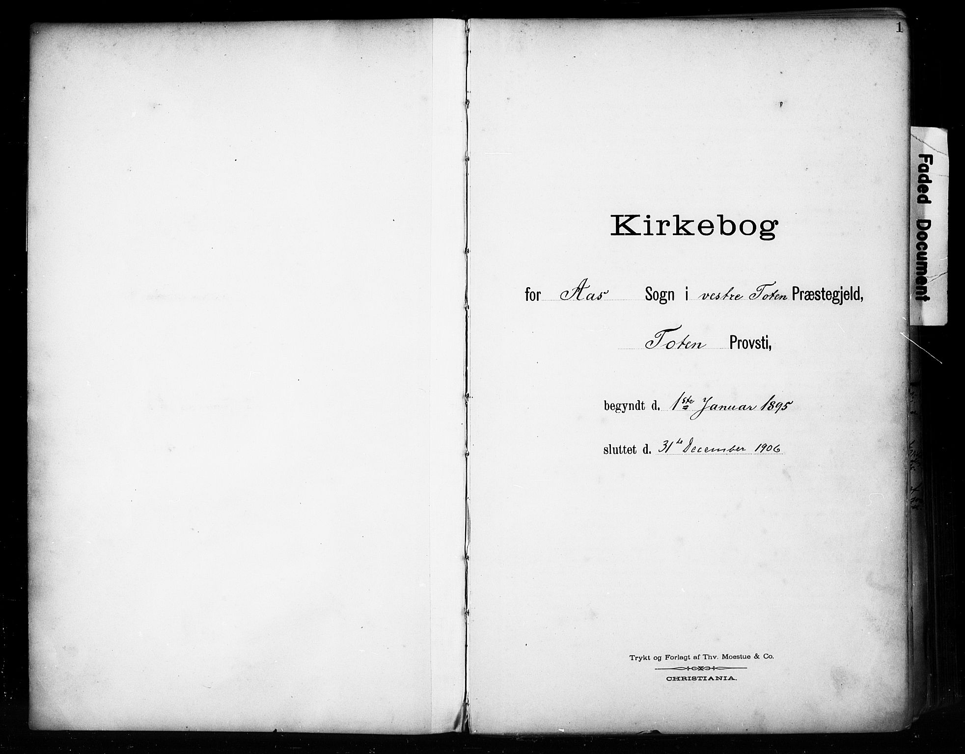 Vestre Toten prestekontor, SAH/PREST-108/H/Ha/Haa/L0011: Parish register (official) no. 11, 1895-1906, p. 1