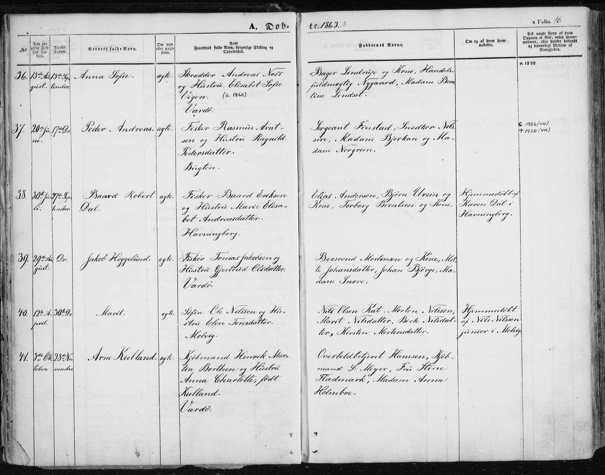 Vardø sokneprestkontor, SATØ/S-1332/H/Ha/L0004kirke: Parish register (official) no. 4, 1862-1871, p. 16