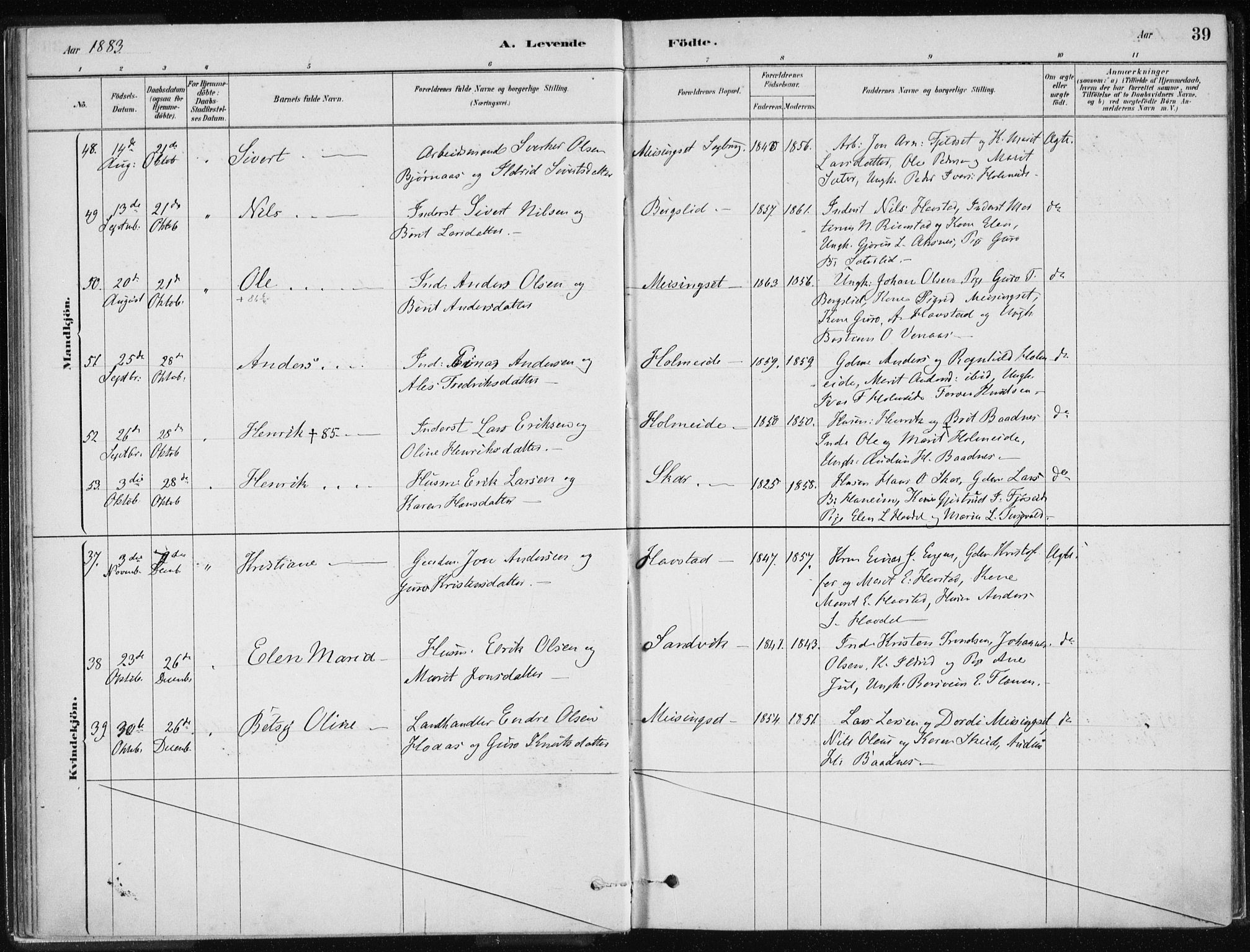 Ministerialprotokoller, klokkerbøker og fødselsregistre - Møre og Romsdal, AV/SAT-A-1454/586/L0987: Parish register (official) no. 586A13, 1879-1892, p. 39