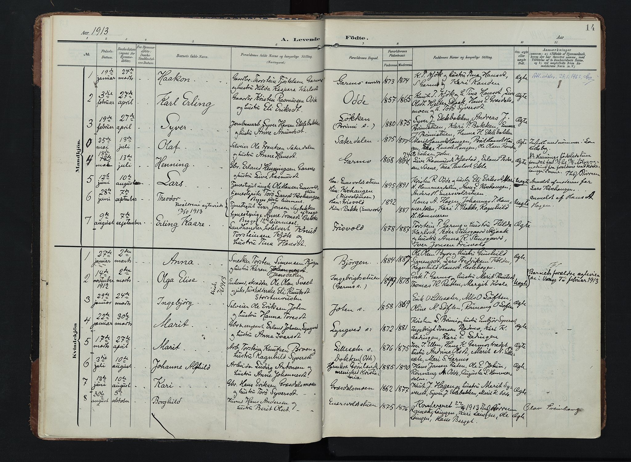 Lom prestekontor, AV/SAH-PREST-070/K/L0011: Parish register (official) no. 11, 1904-1928, p. 14