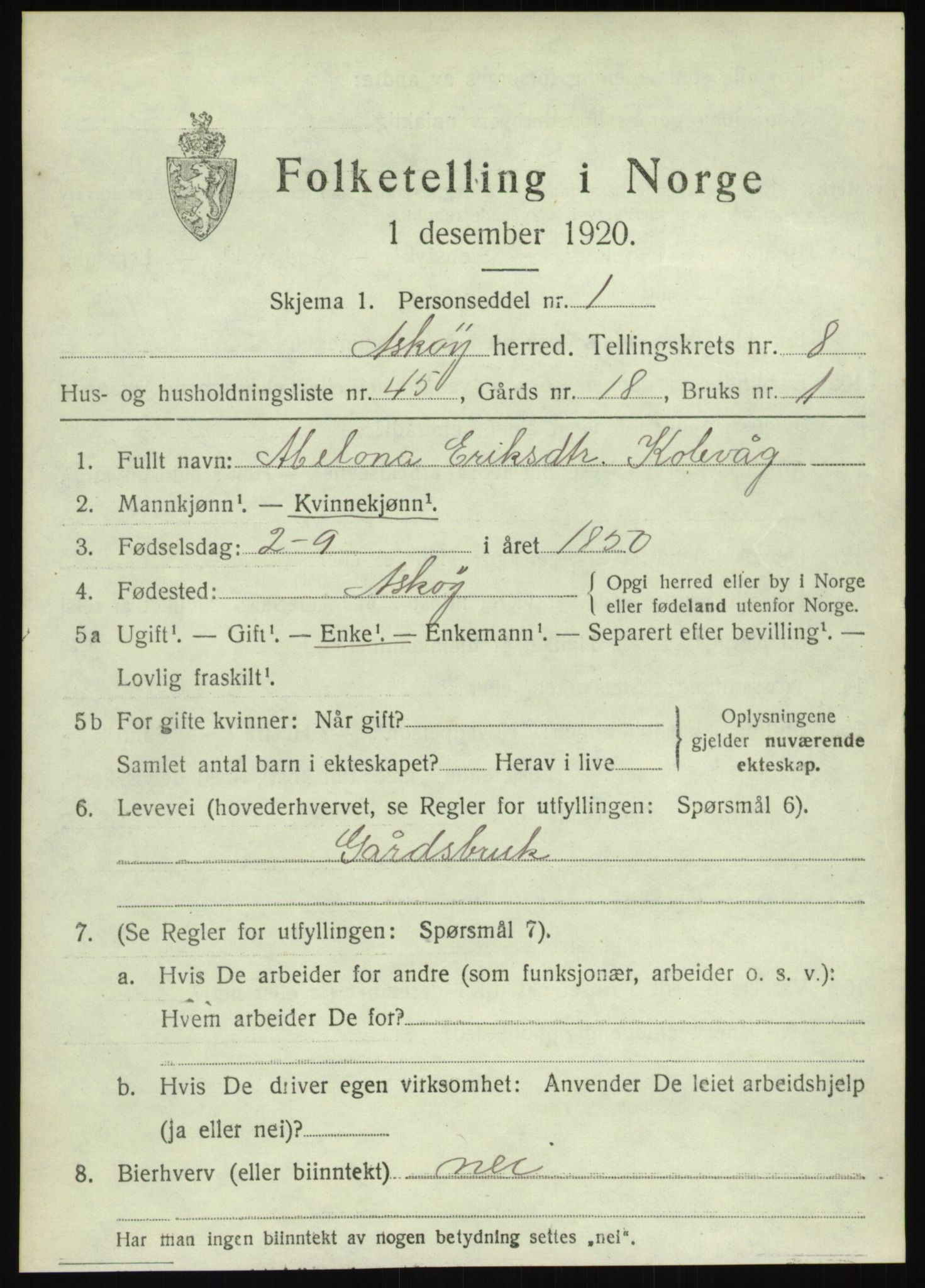 SAB, 1920 census for Askøy, 1920, p. 12228