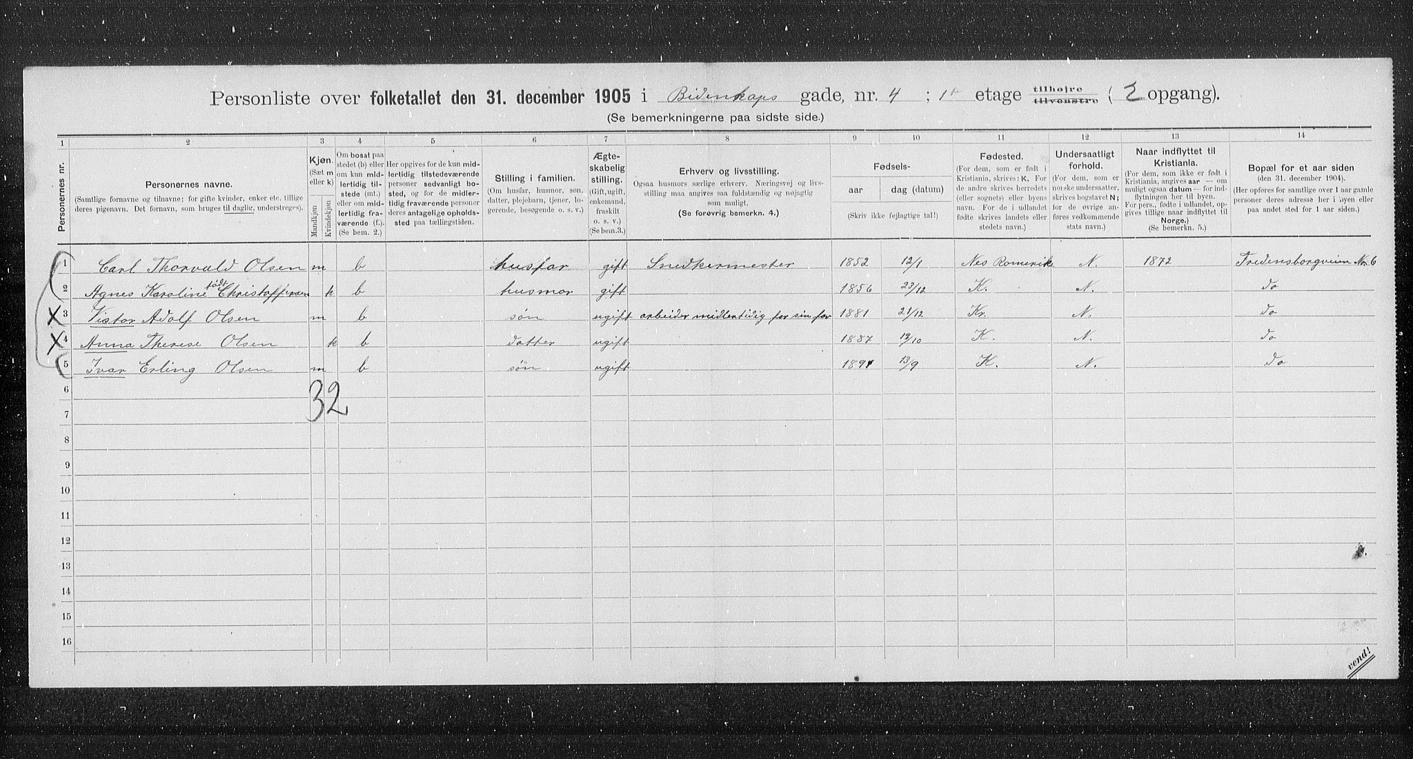 OBA, Municipal Census 1905 for Kristiania, 1905, p. 2311