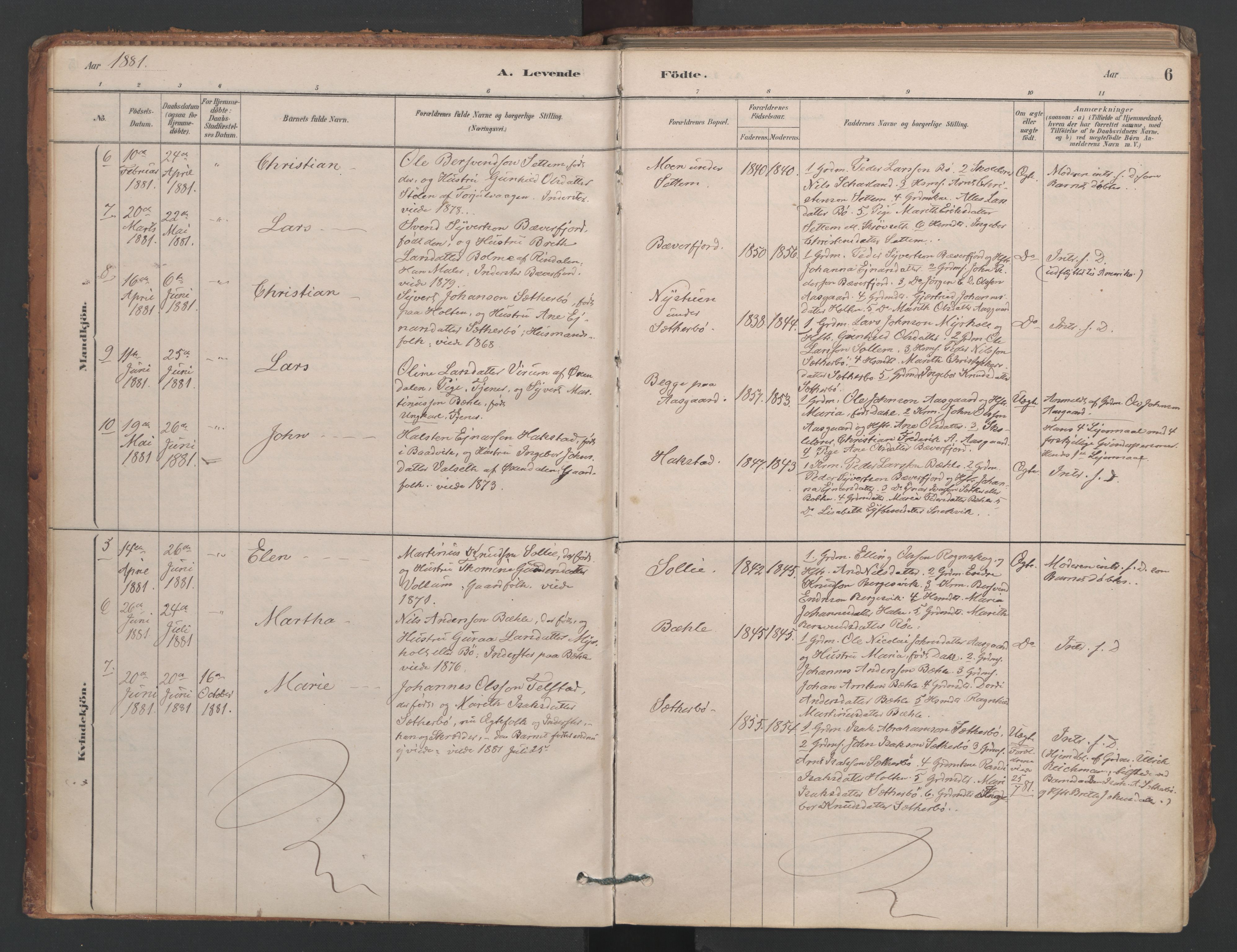 Ministerialprotokoller, klokkerbøker og fødselsregistre - Møre og Romsdal, AV/SAT-A-1454/594/L1036: Parish register (official) no. 594A02 (?), 1879-1910, p. 6