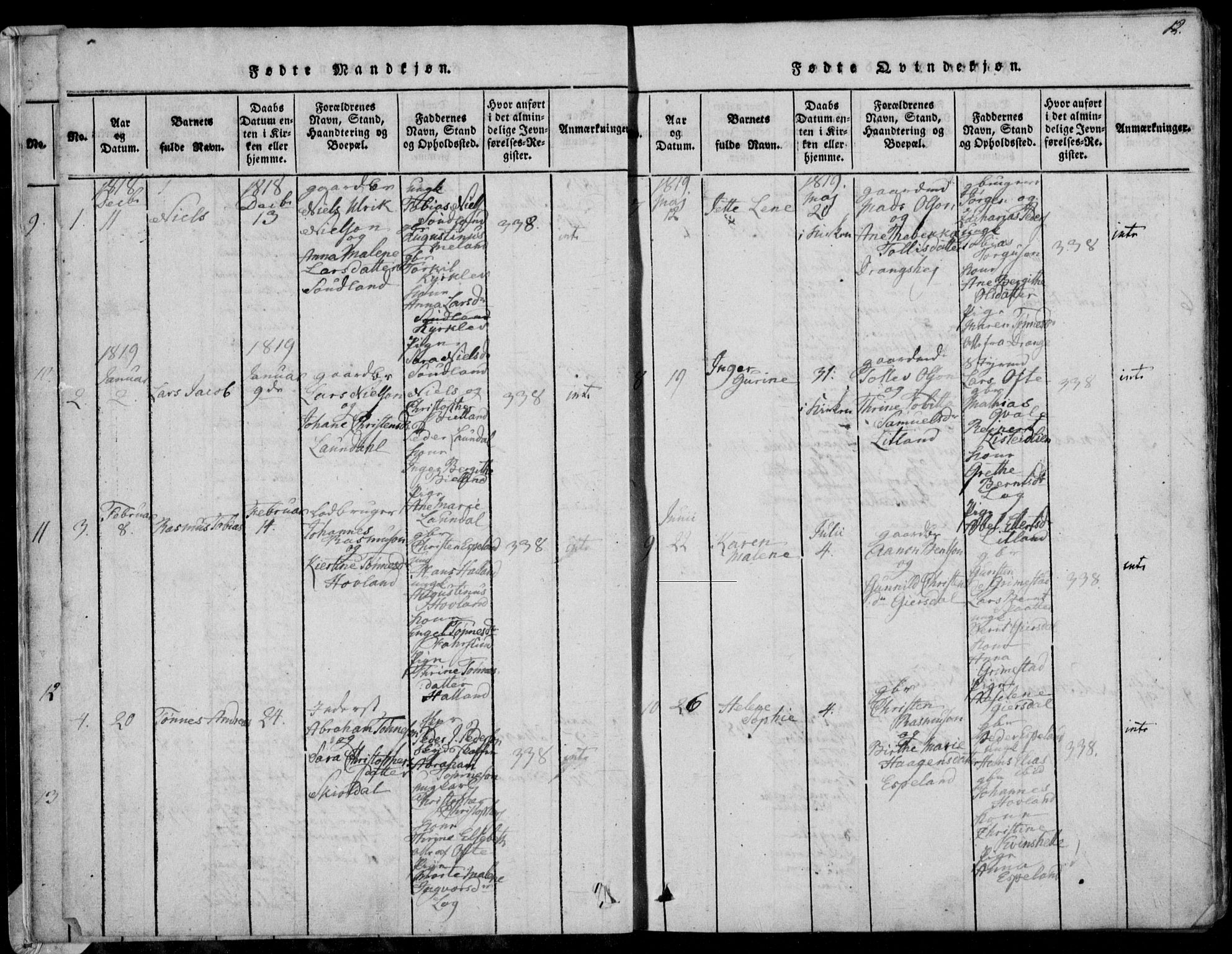 Herad sokneprestkontor, AV/SAK-1111-0018/F/Fa/Faa/L0003: Parish register (official) no. A 3, 1816-1844, p. 12