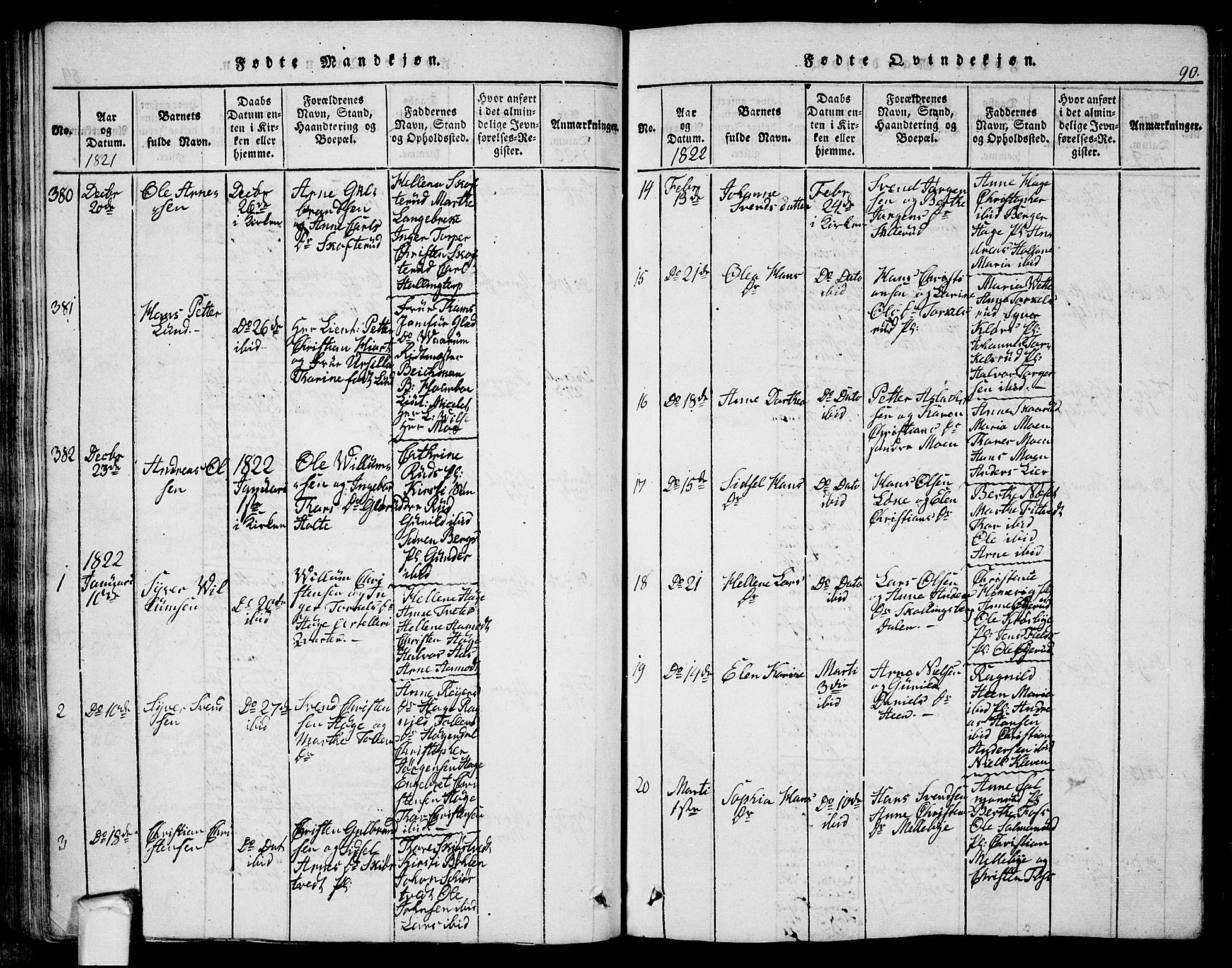 Eidsberg prestekontor Kirkebøker, AV/SAO-A-10905/G/Ga/L0001: Parish register (copy) no. I 1, 1814-1831, p. 90