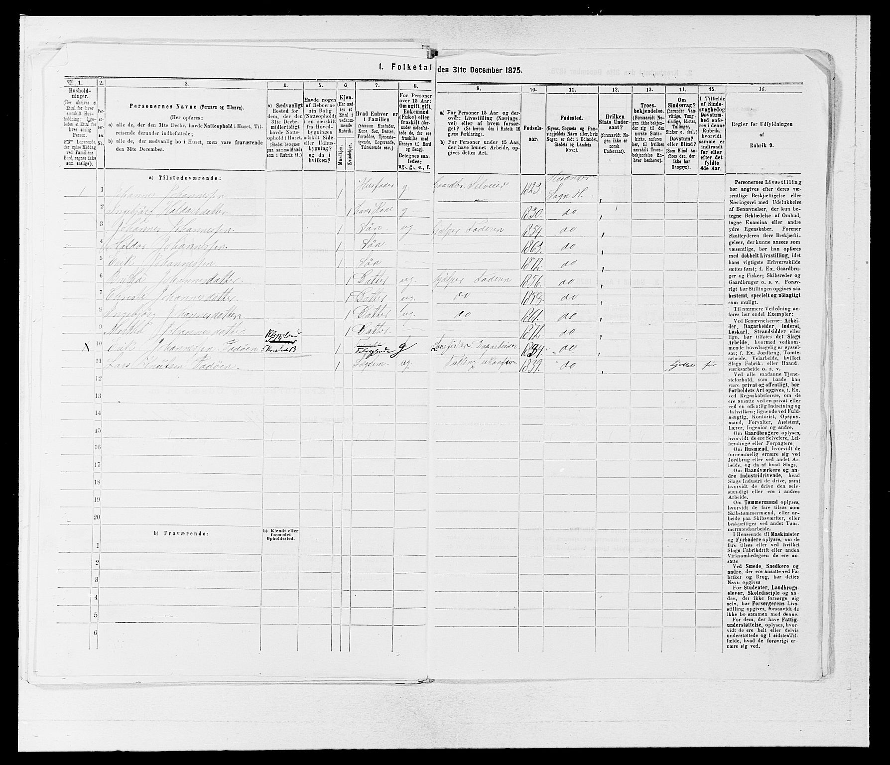 SAB, 1875 census for 1253P Hosanger, 1875, p. 494