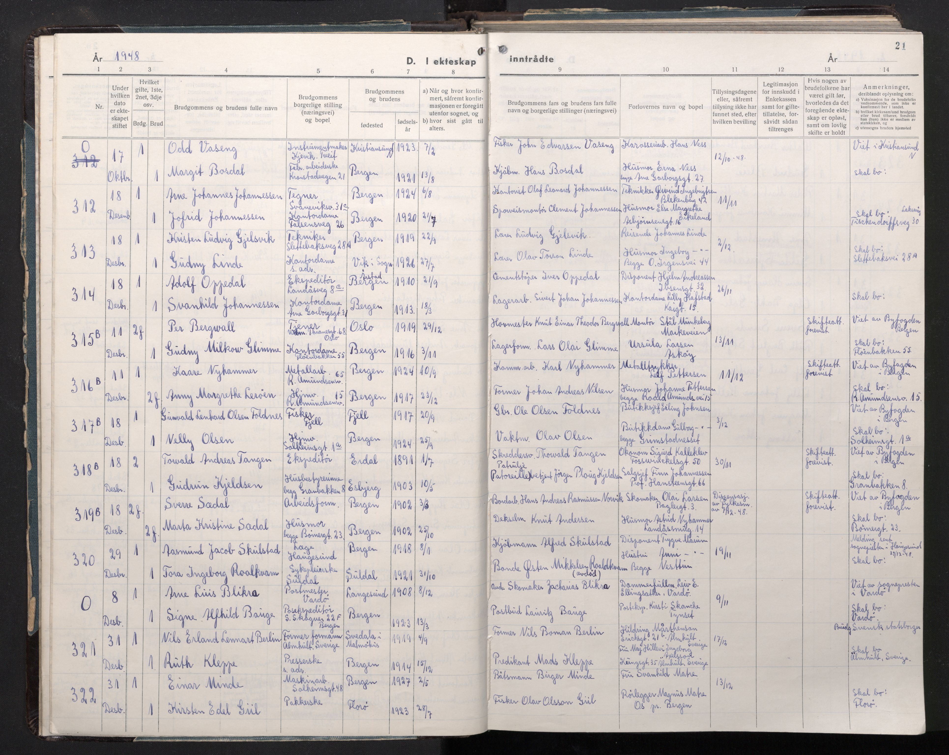 Årstad Sokneprestembete, AV/SAB-A-79301/H/Hab/L0022: Parish register (copy) no. C 4, 1948-1960, p. 20b-21a