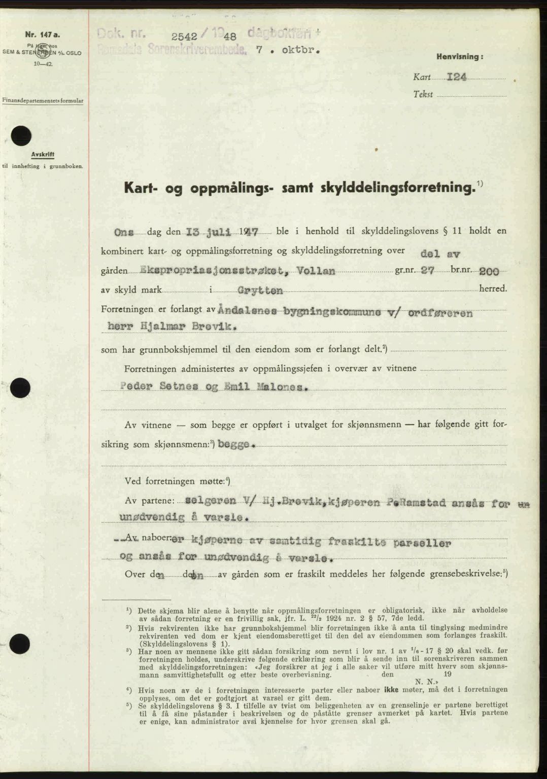 Romsdal sorenskriveri, AV/SAT-A-4149/1/2/2C: Mortgage book no. A27, 1948-1948, Diary no: : 2542/1948