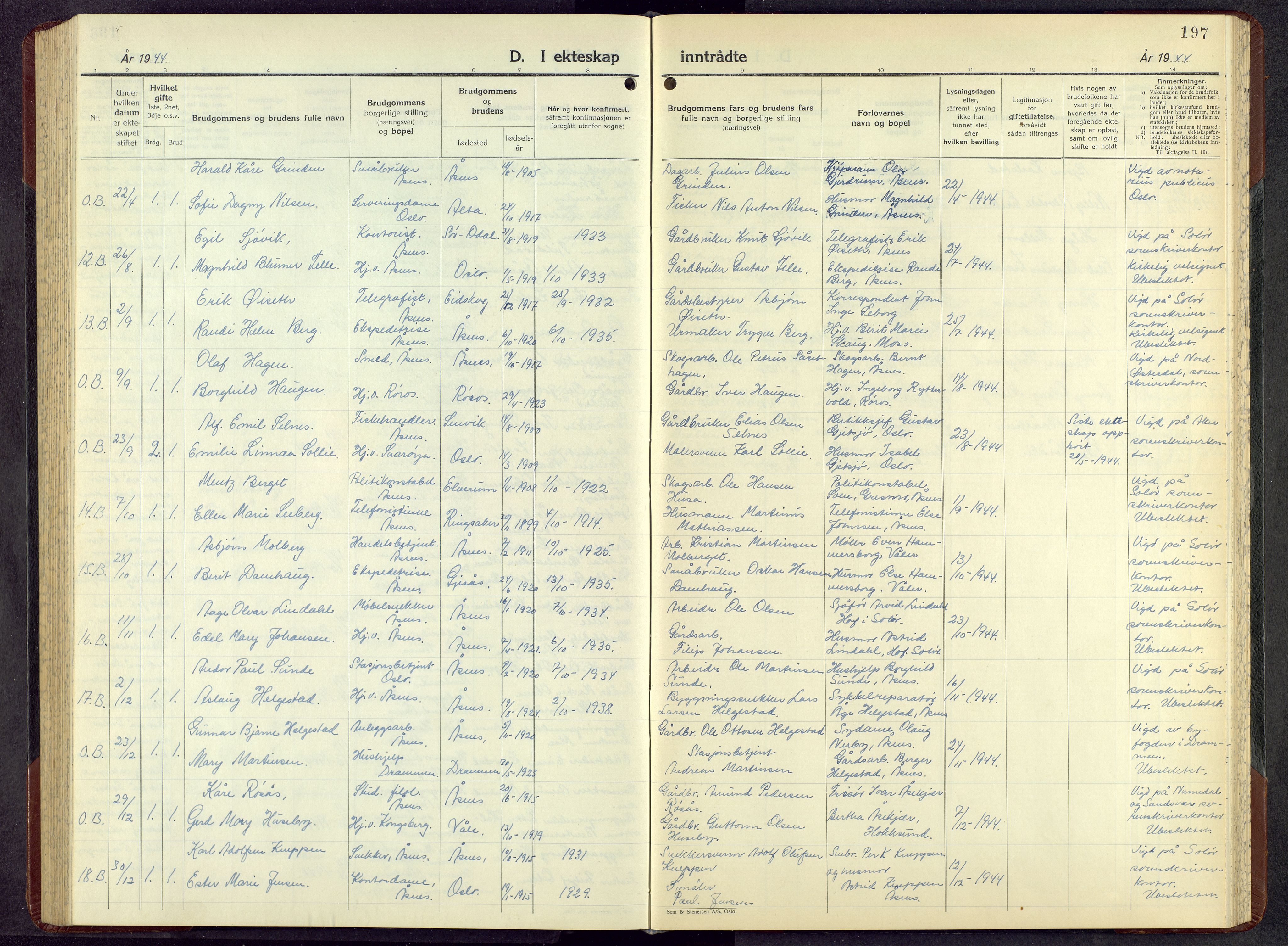 Åsnes prestekontor, SAH/PREST-042/H/Ha/Hab/L0010: Parish register (copy) no. 10, 1941-1962, p. 197