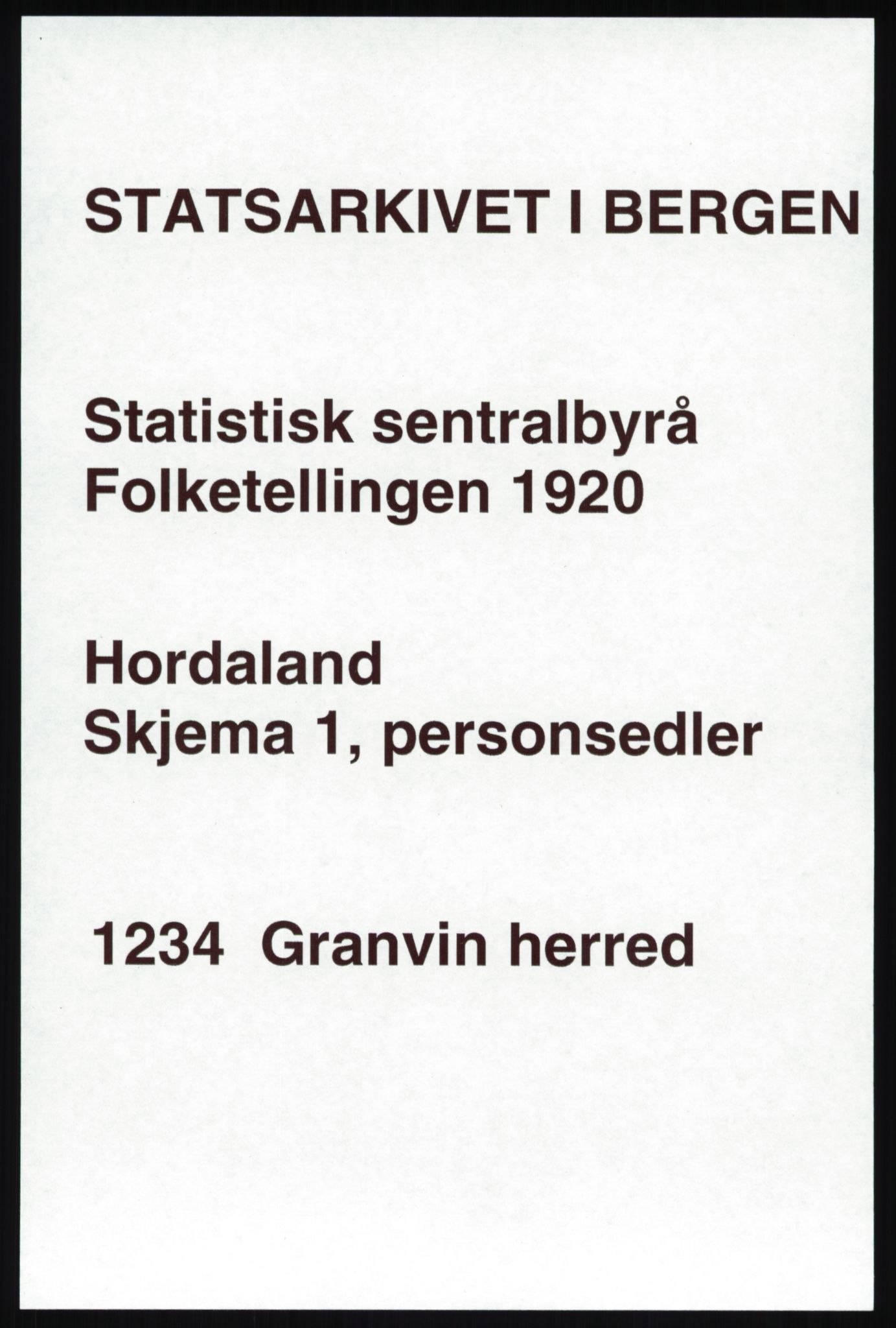 SAB, 1920 census for Granvin, 1920, p. 464