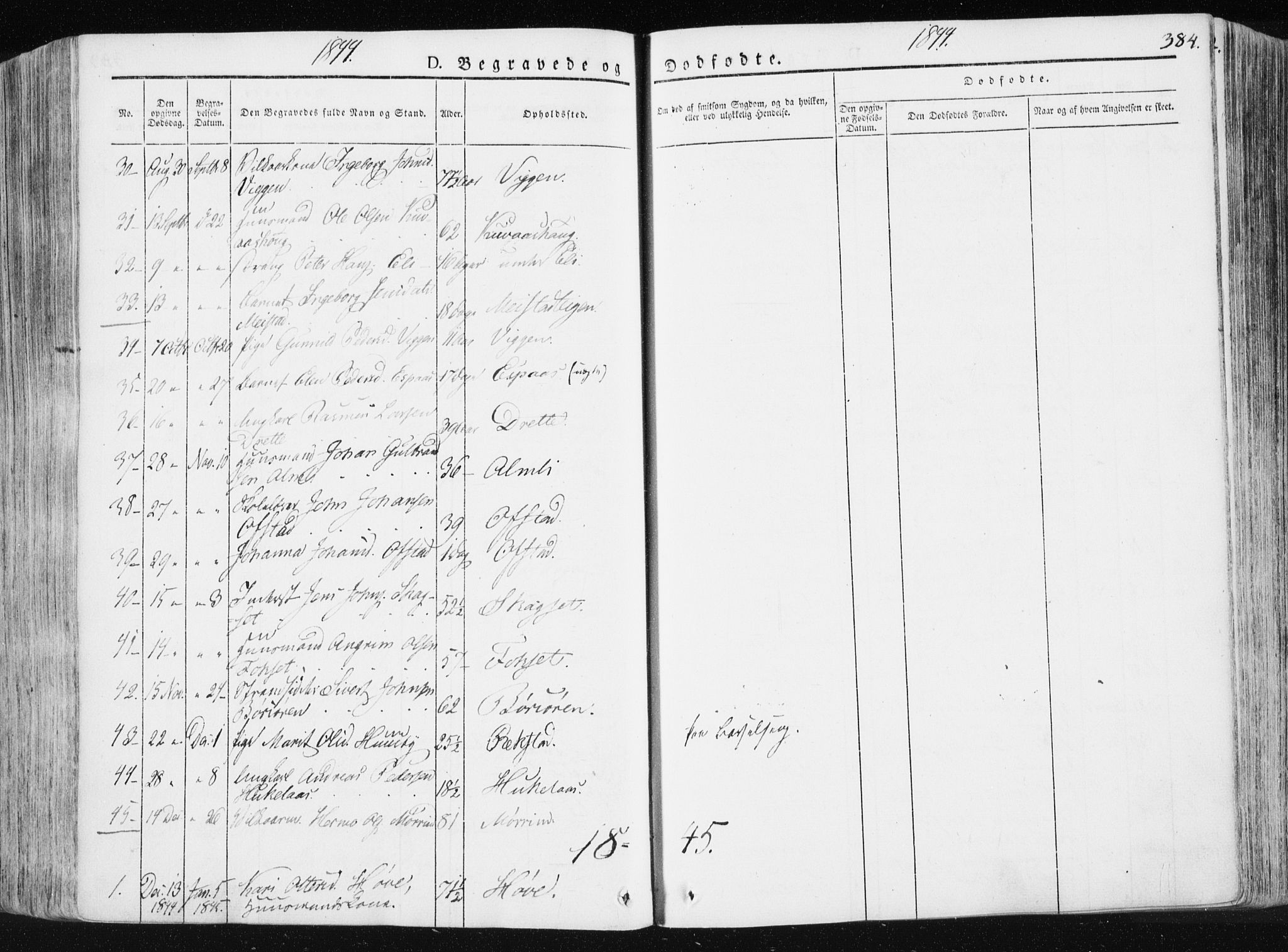 Ministerialprotokoller, klokkerbøker og fødselsregistre - Sør-Trøndelag, SAT/A-1456/665/L0771: Parish register (official) no. 665A06, 1830-1856, p. 384