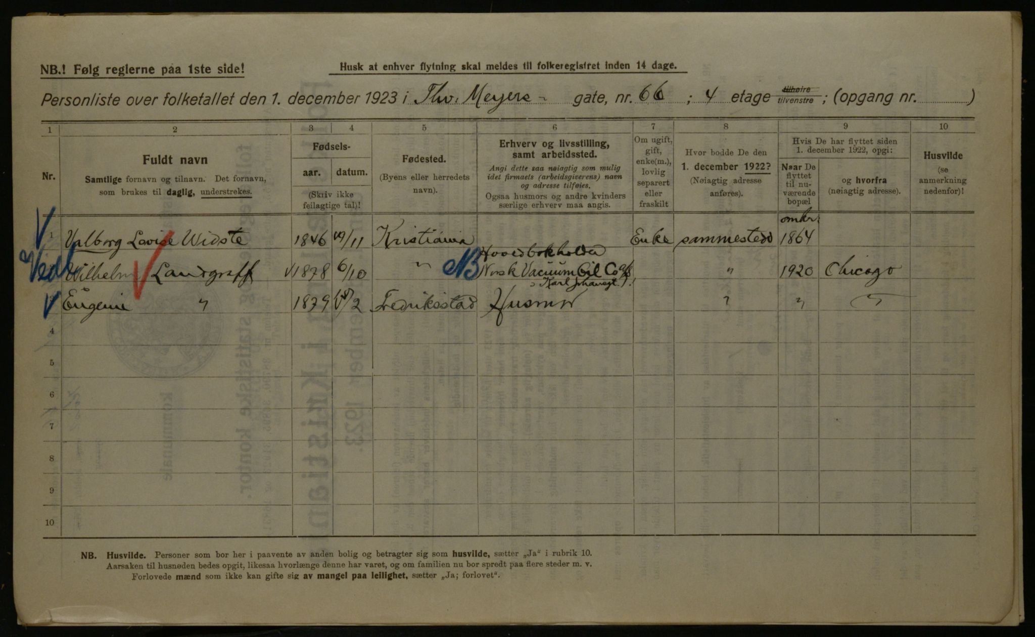 OBA, Municipal Census 1923 for Kristiania, 1923, p. 122397