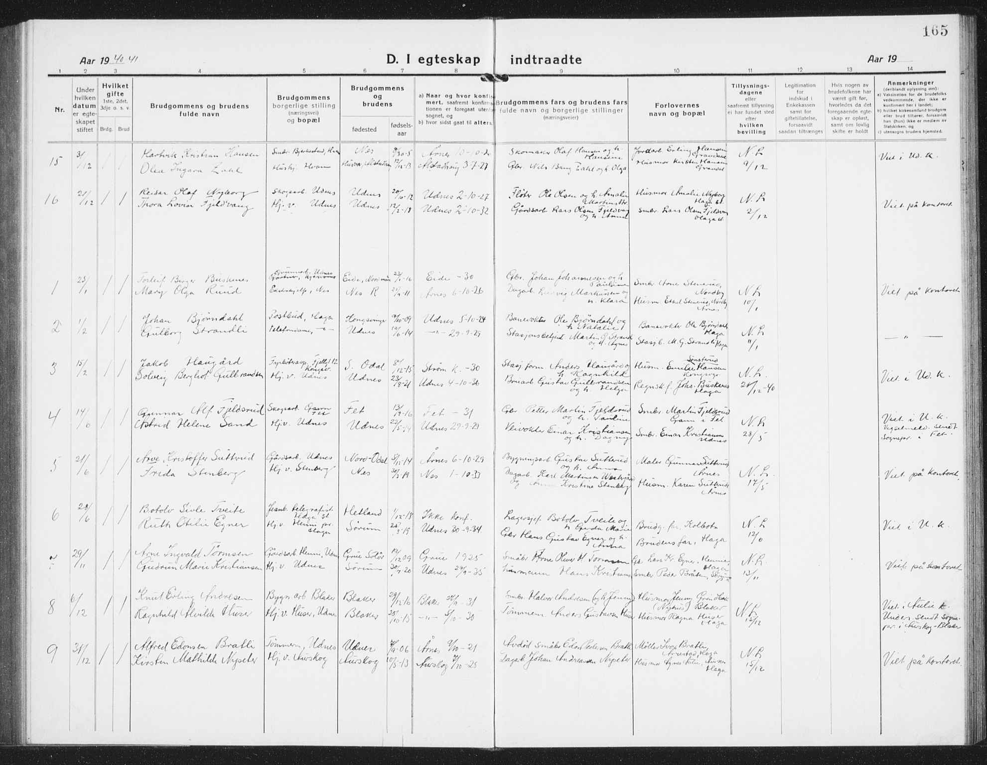 Nes prestekontor Kirkebøker, AV/SAO-A-10410/G/Gb/L0002: Parish register (copy) no. II 2, 1918-1942, p. 165