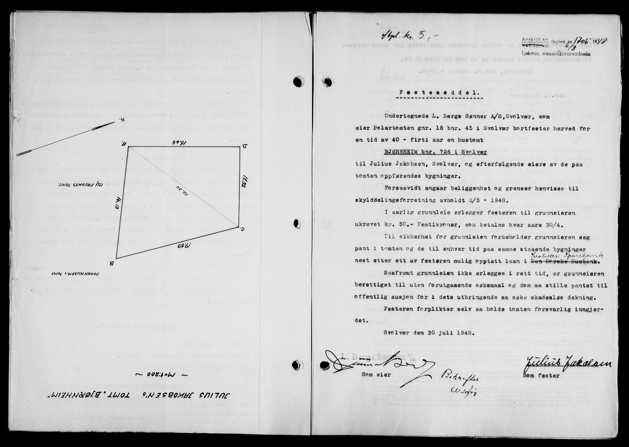 Lofoten sorenskriveri, SAT/A-0017/1/2/2C/L0019a: Mortgage book no. 19a, 1948-1948, Diary no: : 1706/1948