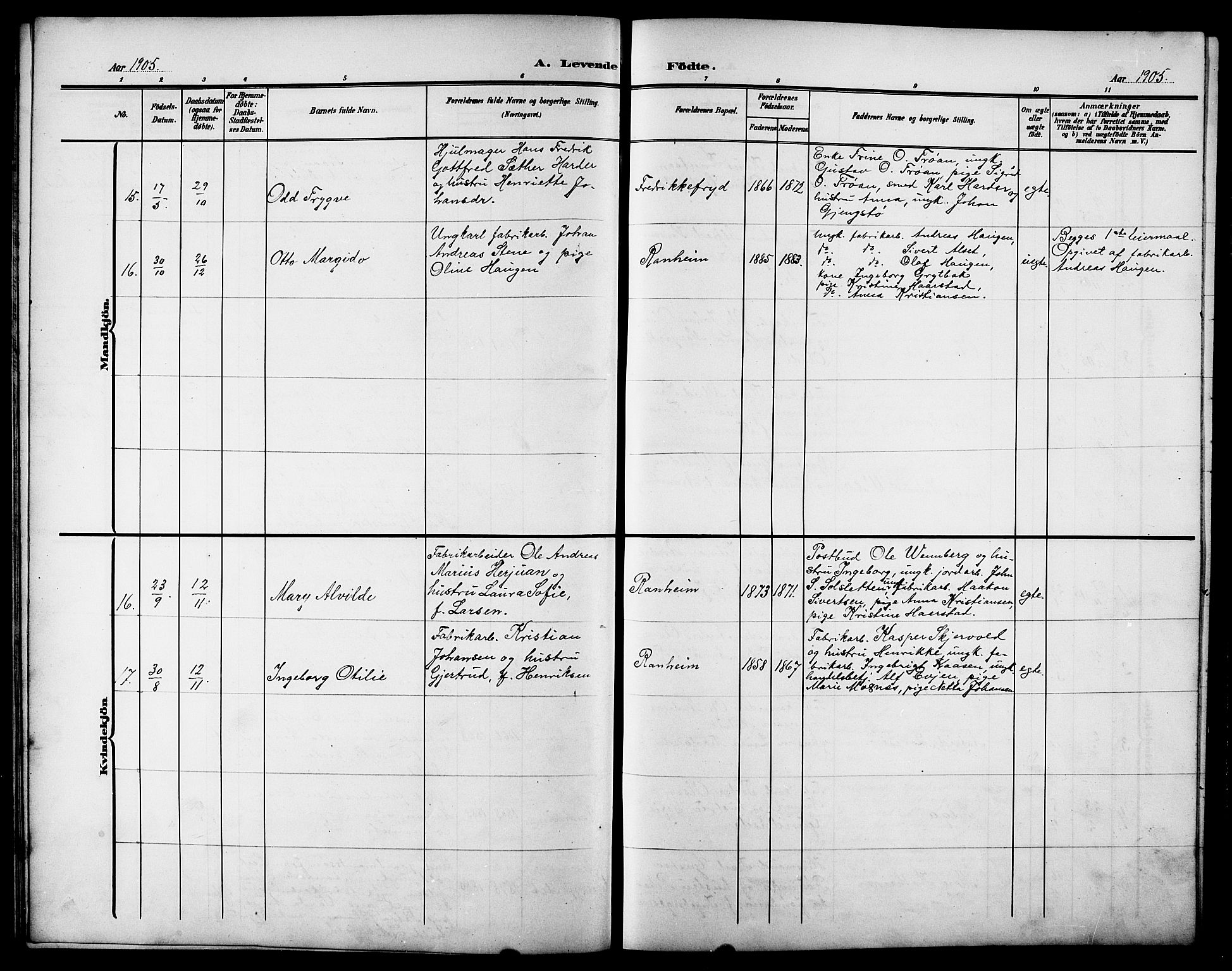 Ministerialprotokoller, klokkerbøker og fødselsregistre - Sør-Trøndelag, AV/SAT-A-1456/615/L0400: Parish register (copy) no. 615C01, 1905-1921