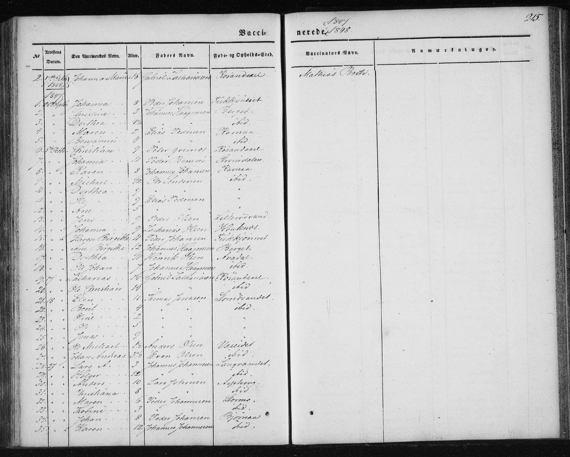 Ministerialprotokoller, klokkerbøker og fødselsregistre - Nordland, AV/SAT-A-1459/827/L0391: Parish register (official) no. 827A03, 1842-1852, p. 215