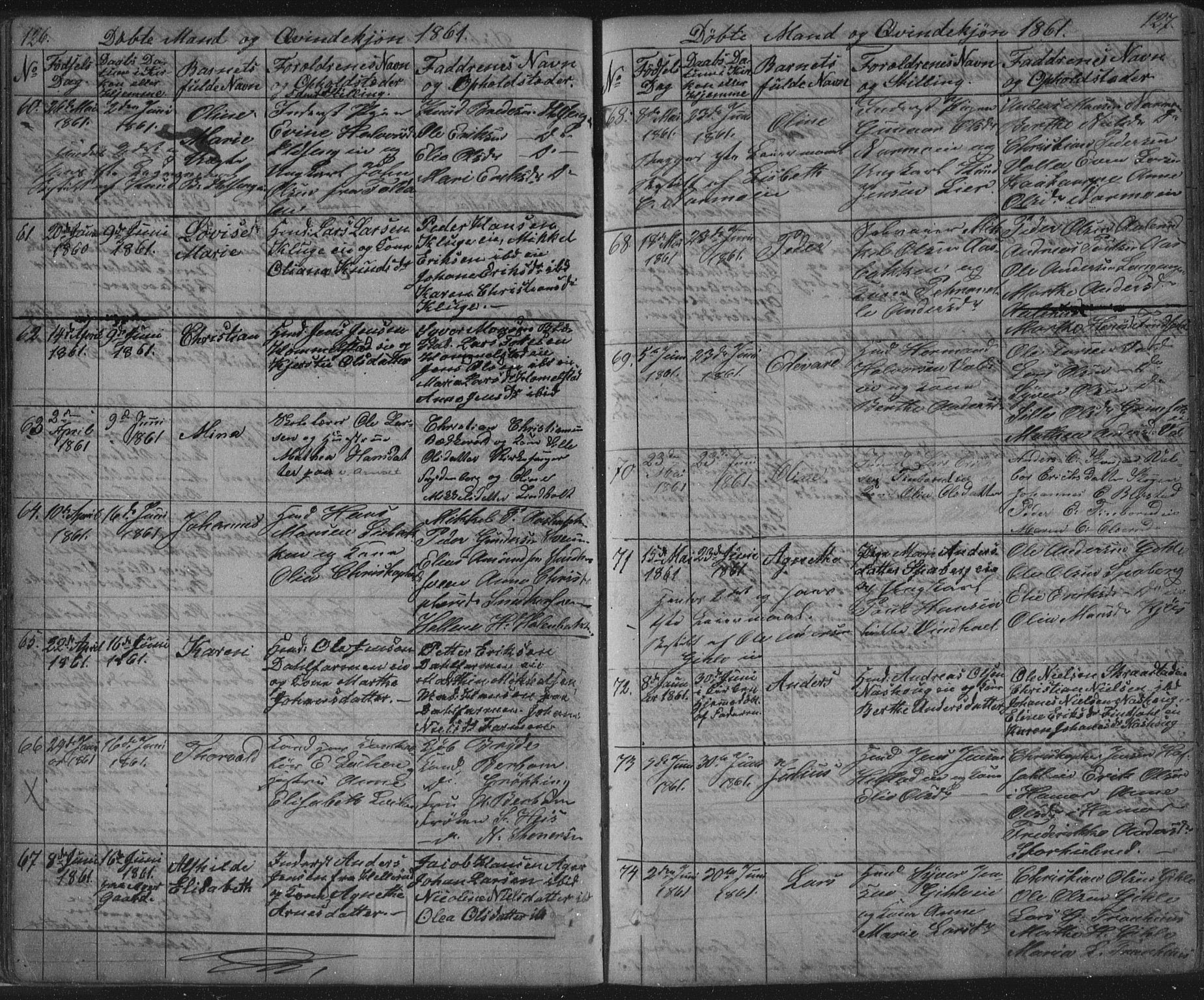 Vang prestekontor, Hedmark, SAH/PREST-008/H/Ha/Hab/L0010A: Parish register (copy) no. 10a, 1854-1896, p. 126-127
