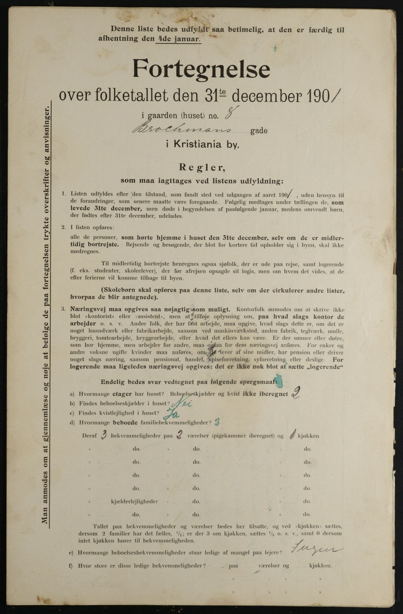 OBA, Municipal Census 1901 for Kristiania, 1901, p. 1617