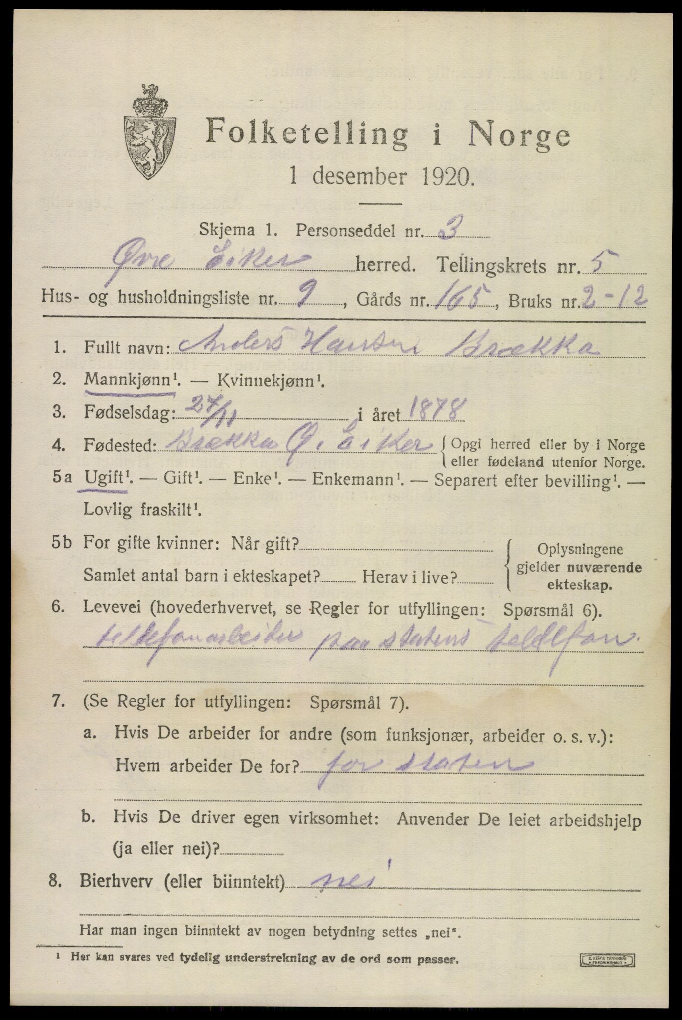 SAKO, 1920 census for Øvre Eiker, 1920, p. 12120