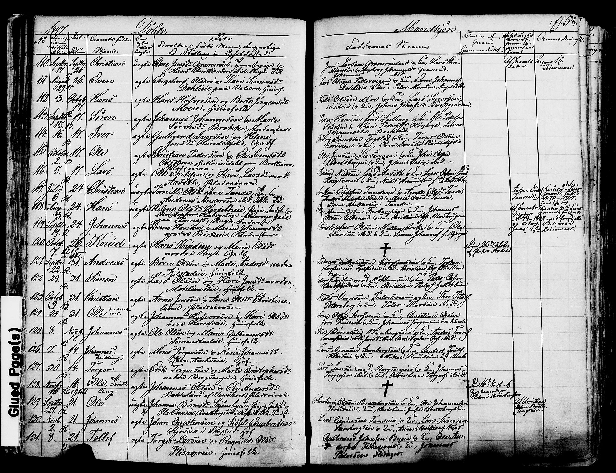Ringsaker prestekontor, SAH/PREST-014/K/Ka/L0008: Parish register (official) no. 8, 1837-1850, p. 58