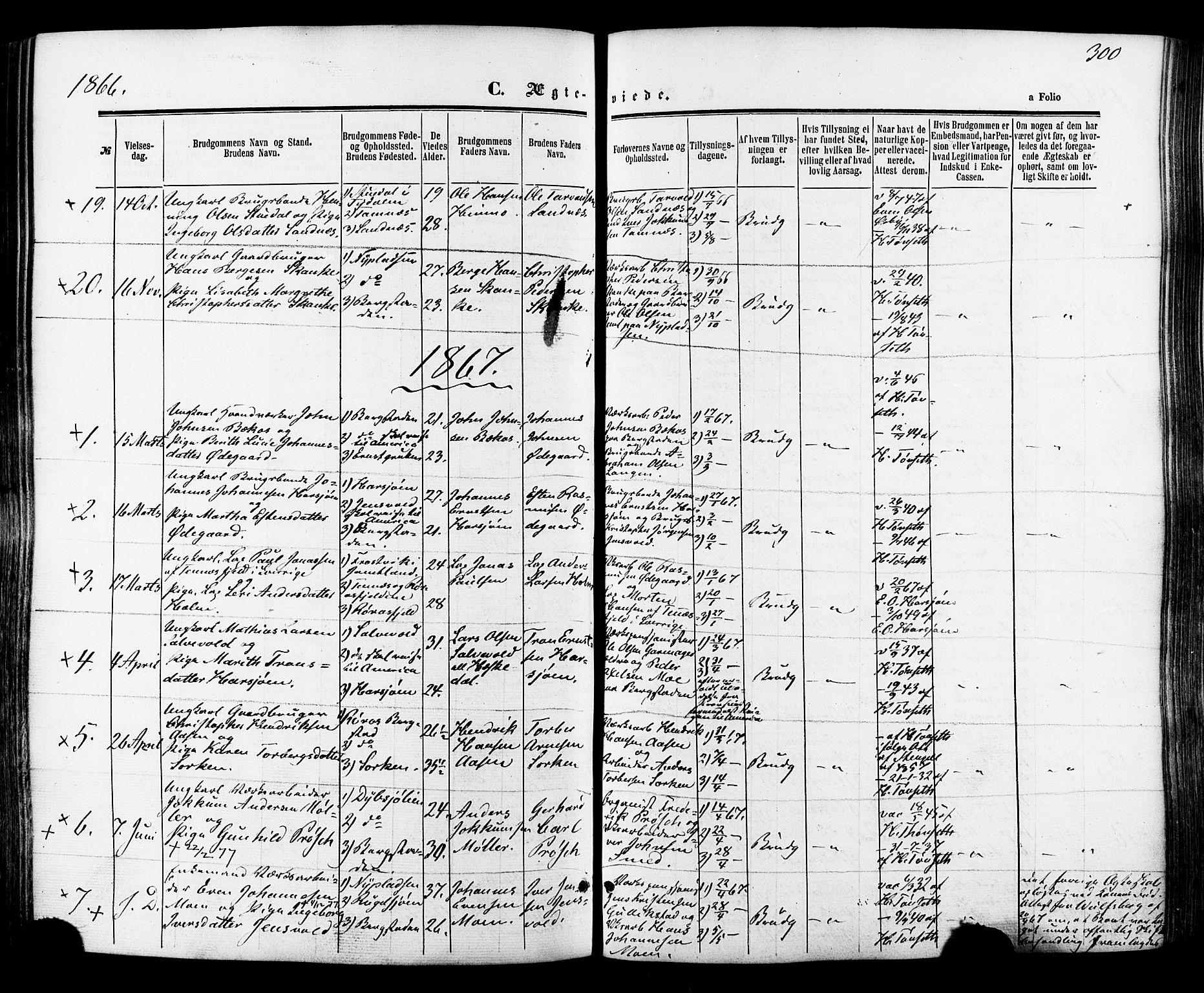 Ministerialprotokoller, klokkerbøker og fødselsregistre - Sør-Trøndelag, SAT/A-1456/681/L0932: Parish register (official) no. 681A10, 1860-1878, p. 300