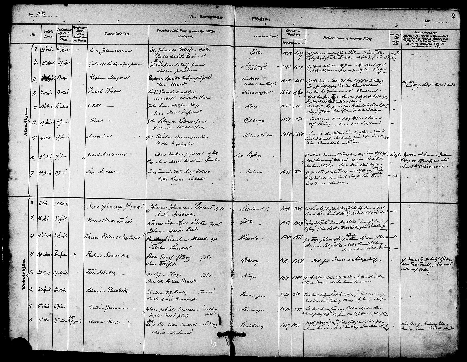 Håland sokneprestkontor, AV/SAST-A-101802/001/30BA/L0010: Parish register (official) no. A 9, 1883-1888, p. 2