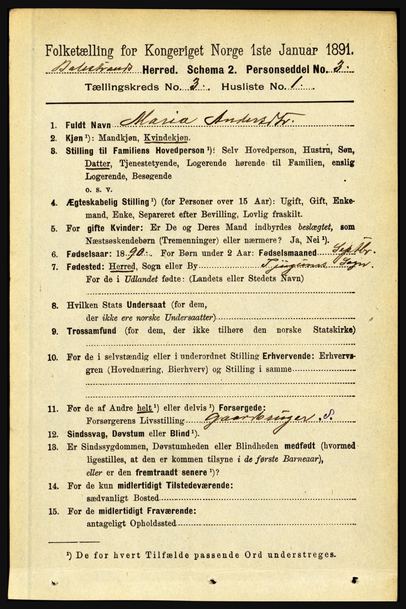 RA, 1891 census for 1418 Balestrand, 1891, p. 596