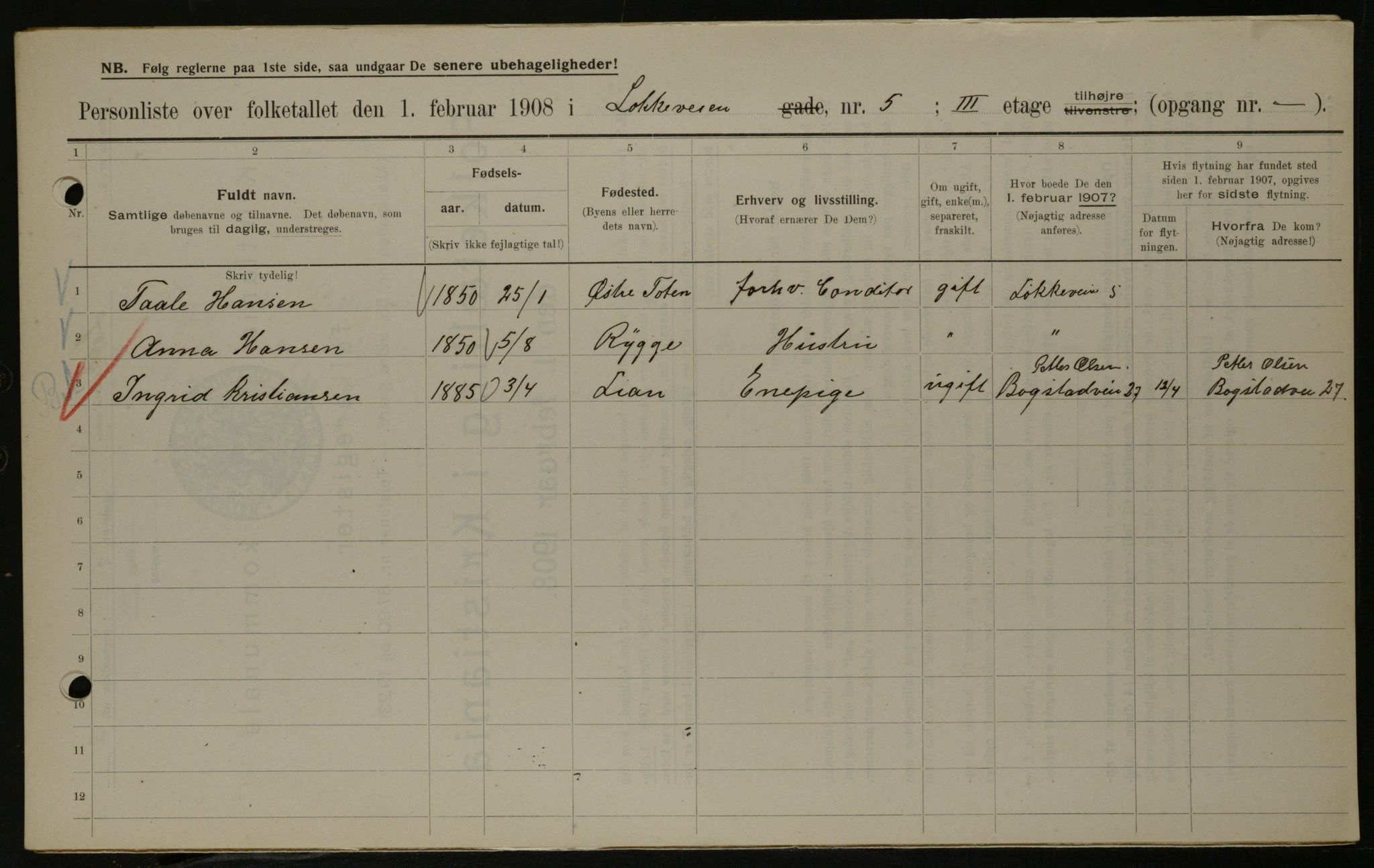 OBA, Municipal Census 1908 for Kristiania, 1908, p. 52537