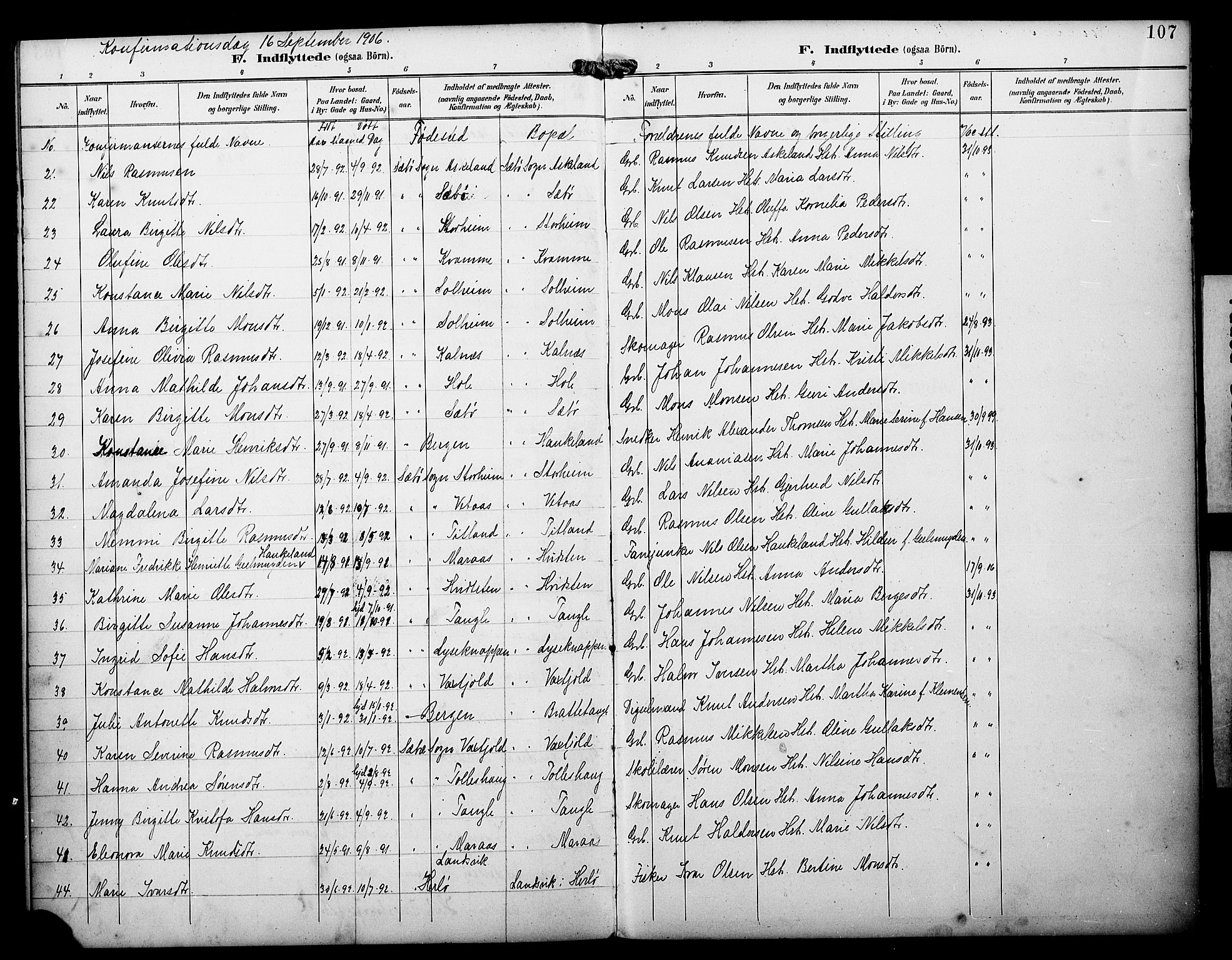 Manger sokneprestembete, AV/SAB-A-76801/H/Haa: Parish register (official) no. D 2, 1894-1908, p. 107